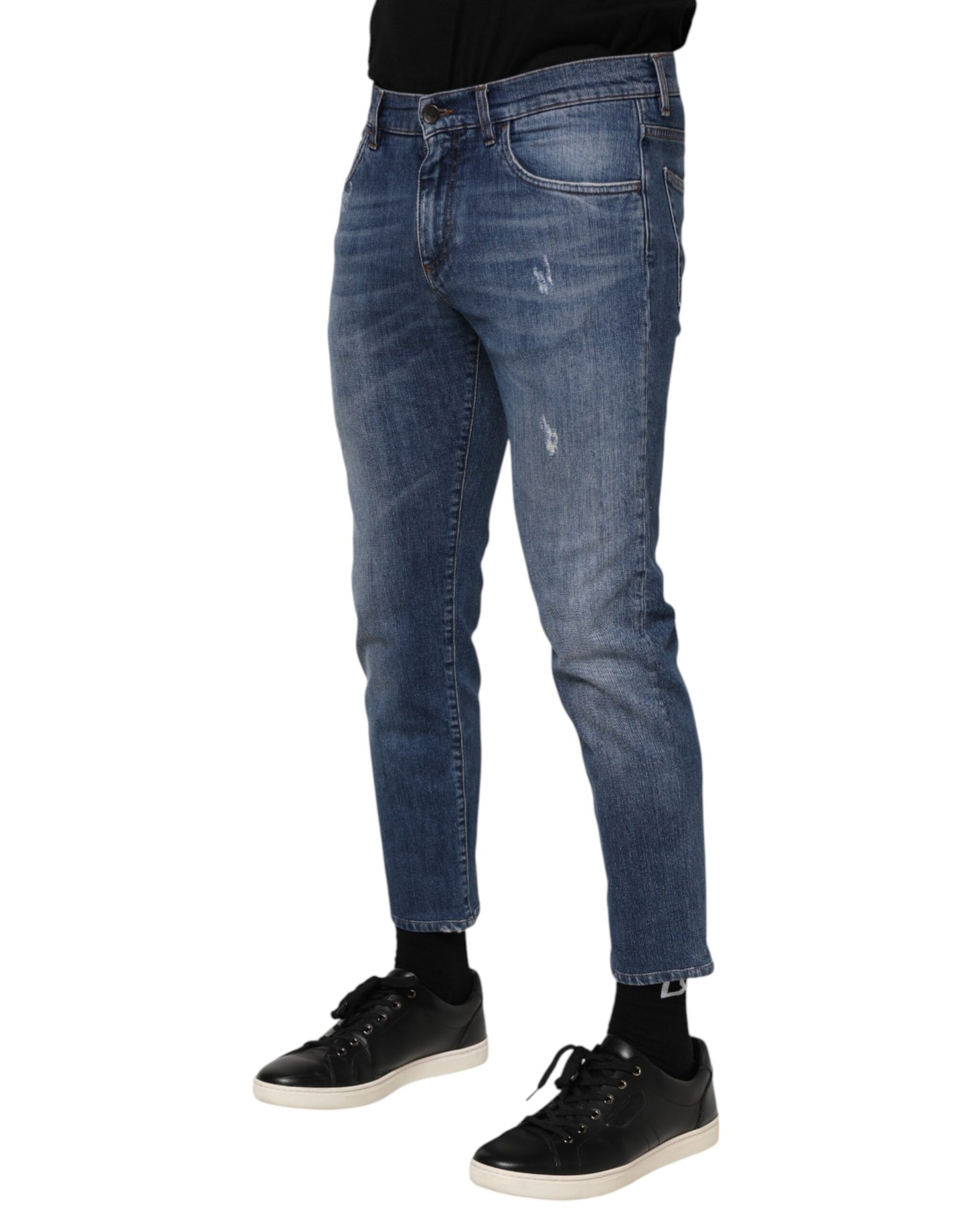 Dolce & Gabbana – Blaue Jeans aus Baumwoll-Denim mit Logo-Plakette