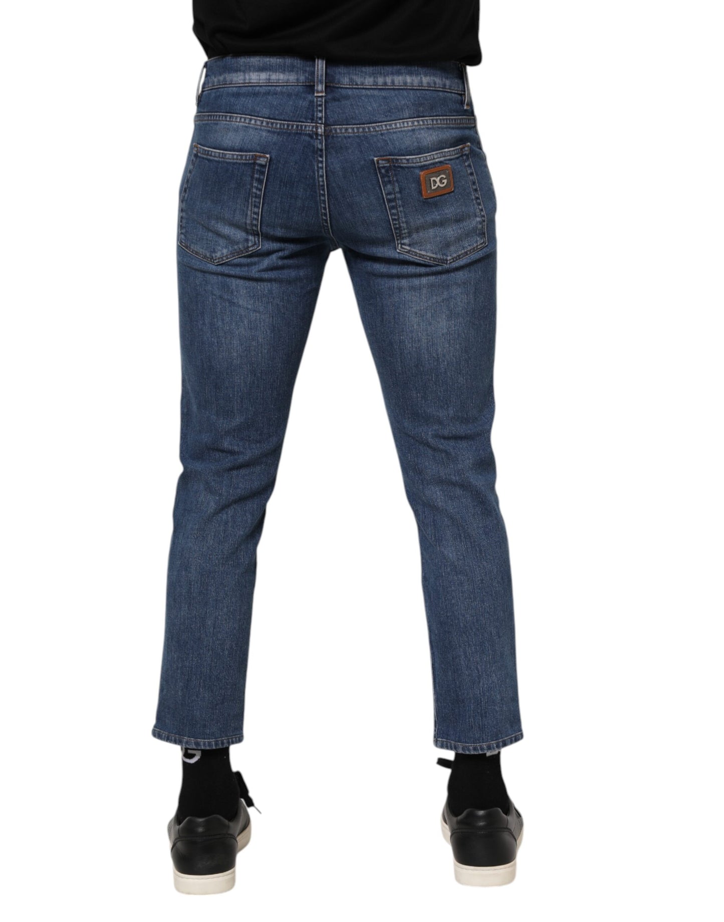 Dolce & Gabbana – Blaue Jeans aus Baumwoll-Denim mit Logo-Plakette