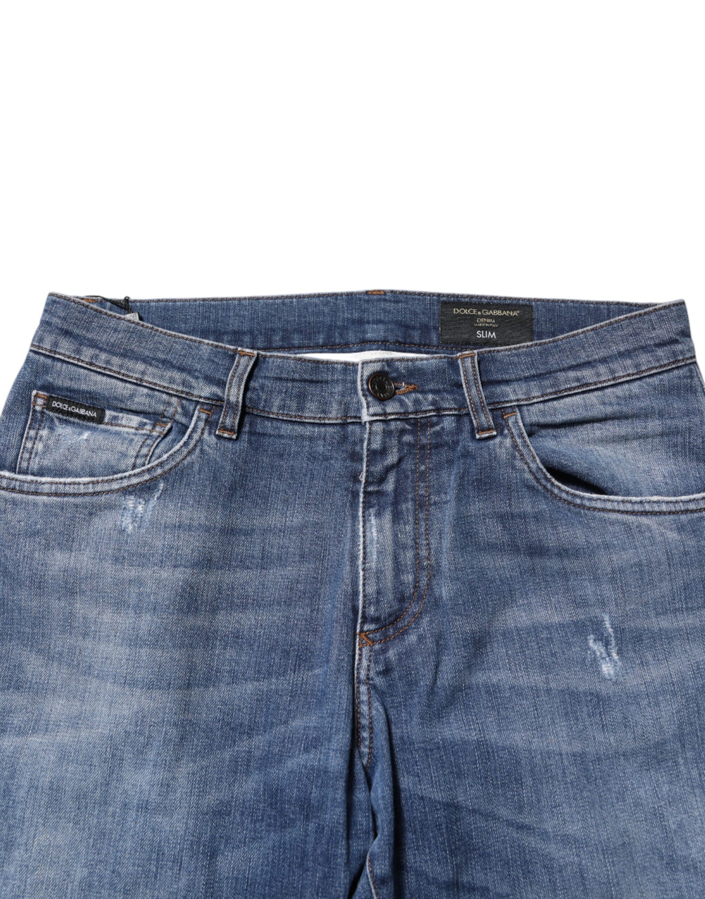 Dolce & Gabbana – Blaue Jeans aus Baumwoll-Denim mit Logo-Plakette