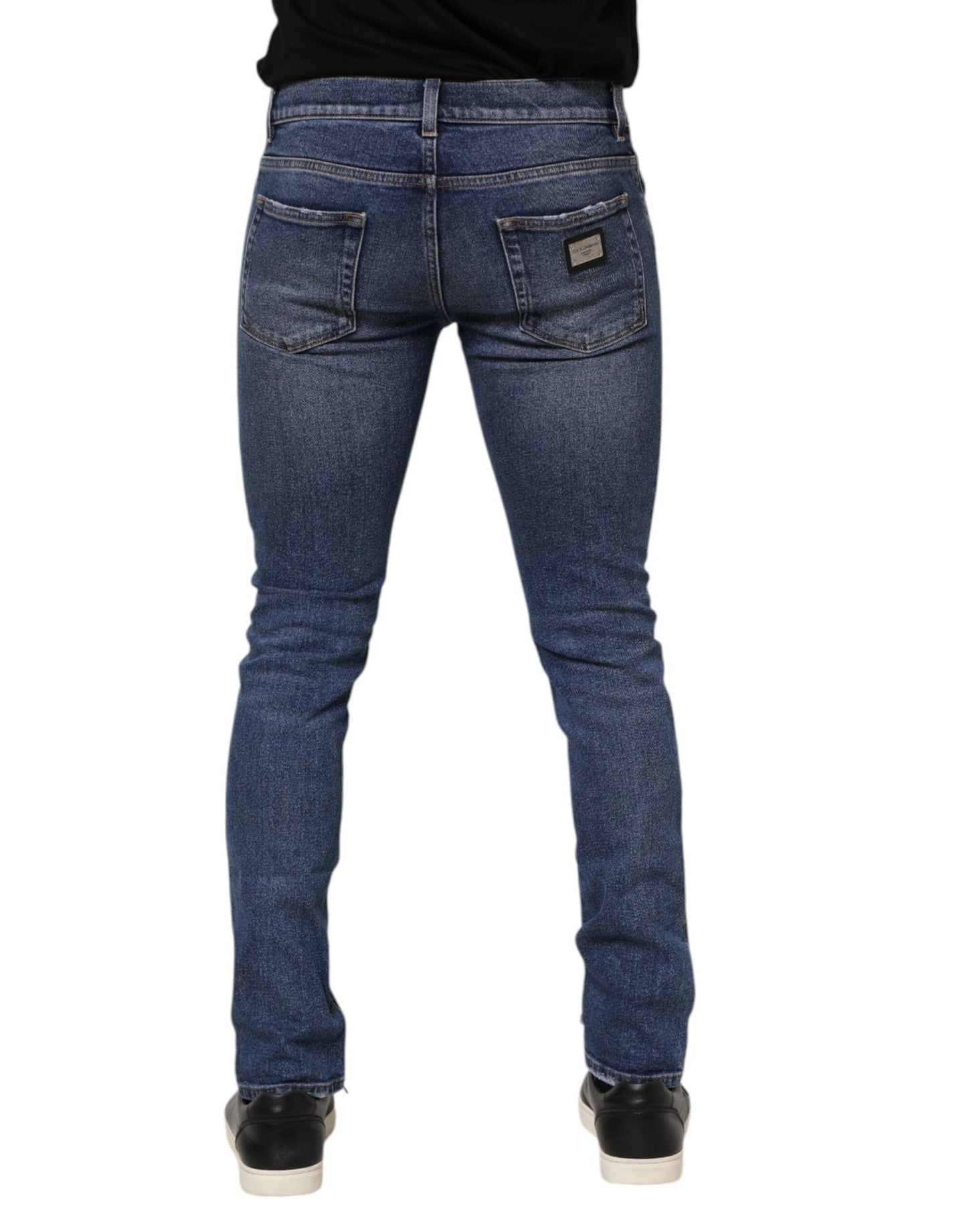 Dolce & Gabbana – Blaue Skinny-Jeans aus Baumwolle mit Logo-Schild für Herren