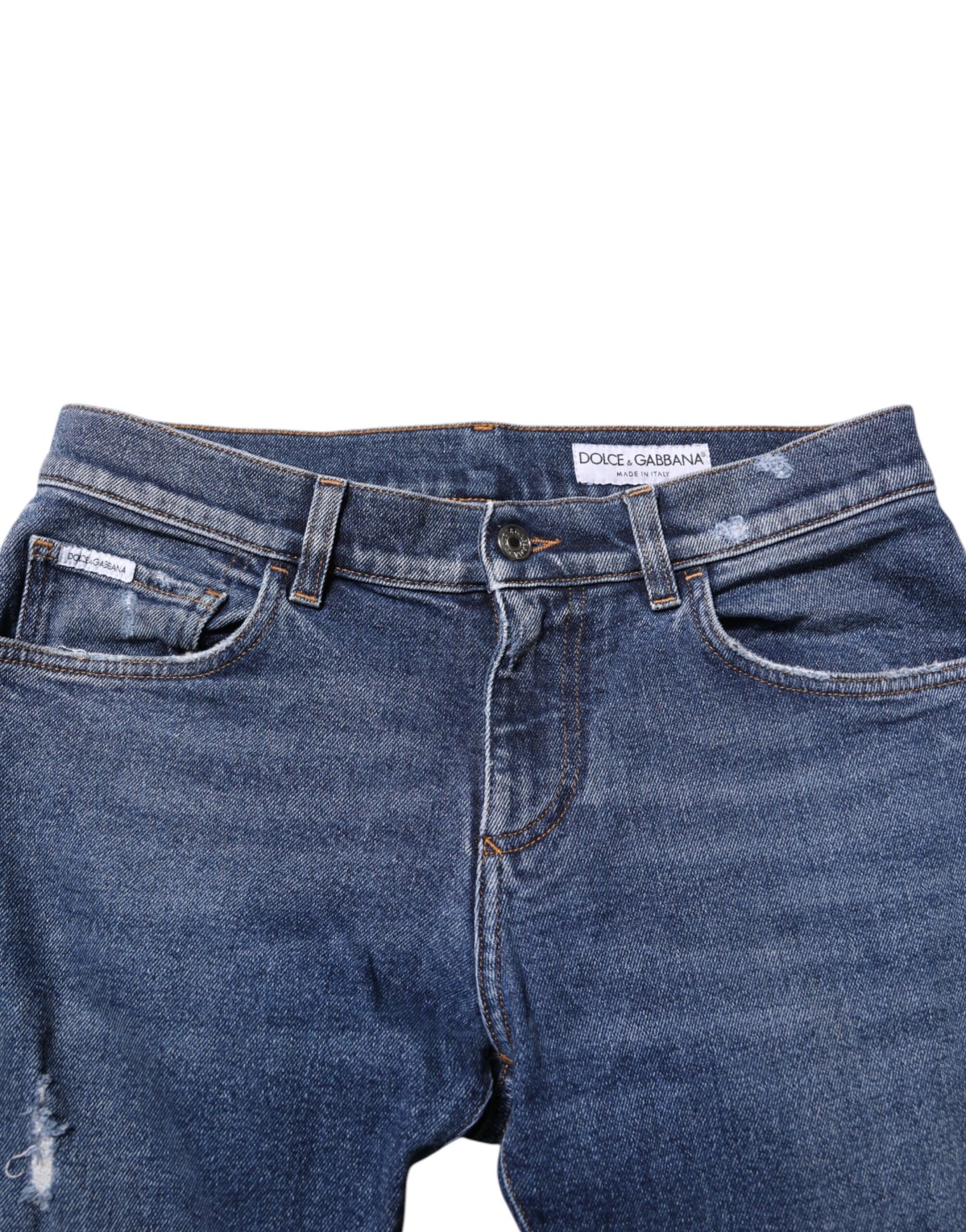 Dolce & Gabbana – Blaue Skinny-Jeans aus Baumwolle mit Logo-Schild für Herren