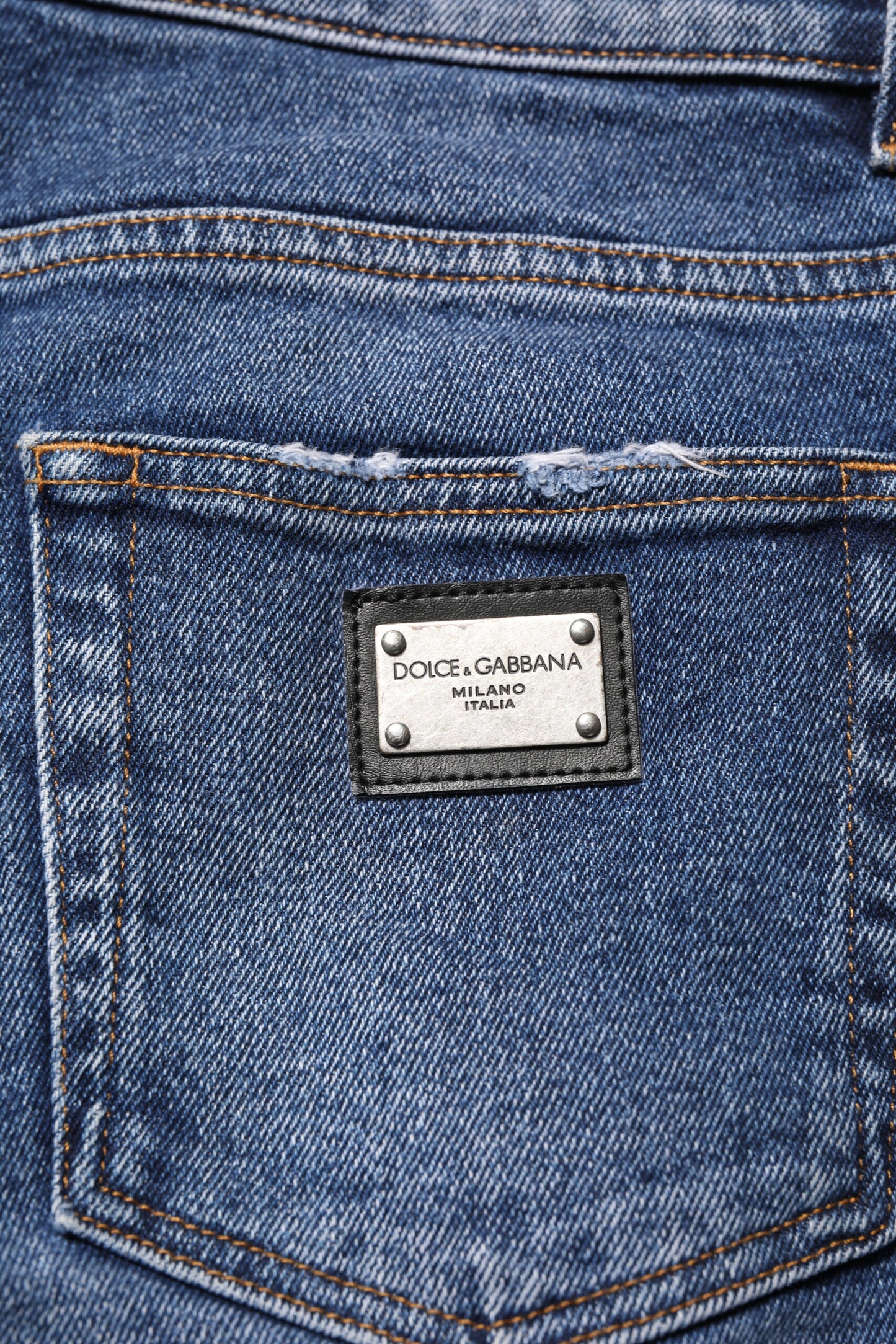 Dolce & Gabbana – Blaue Skinny-Jeans aus Baumwolle mit Logo-Schild für Herren