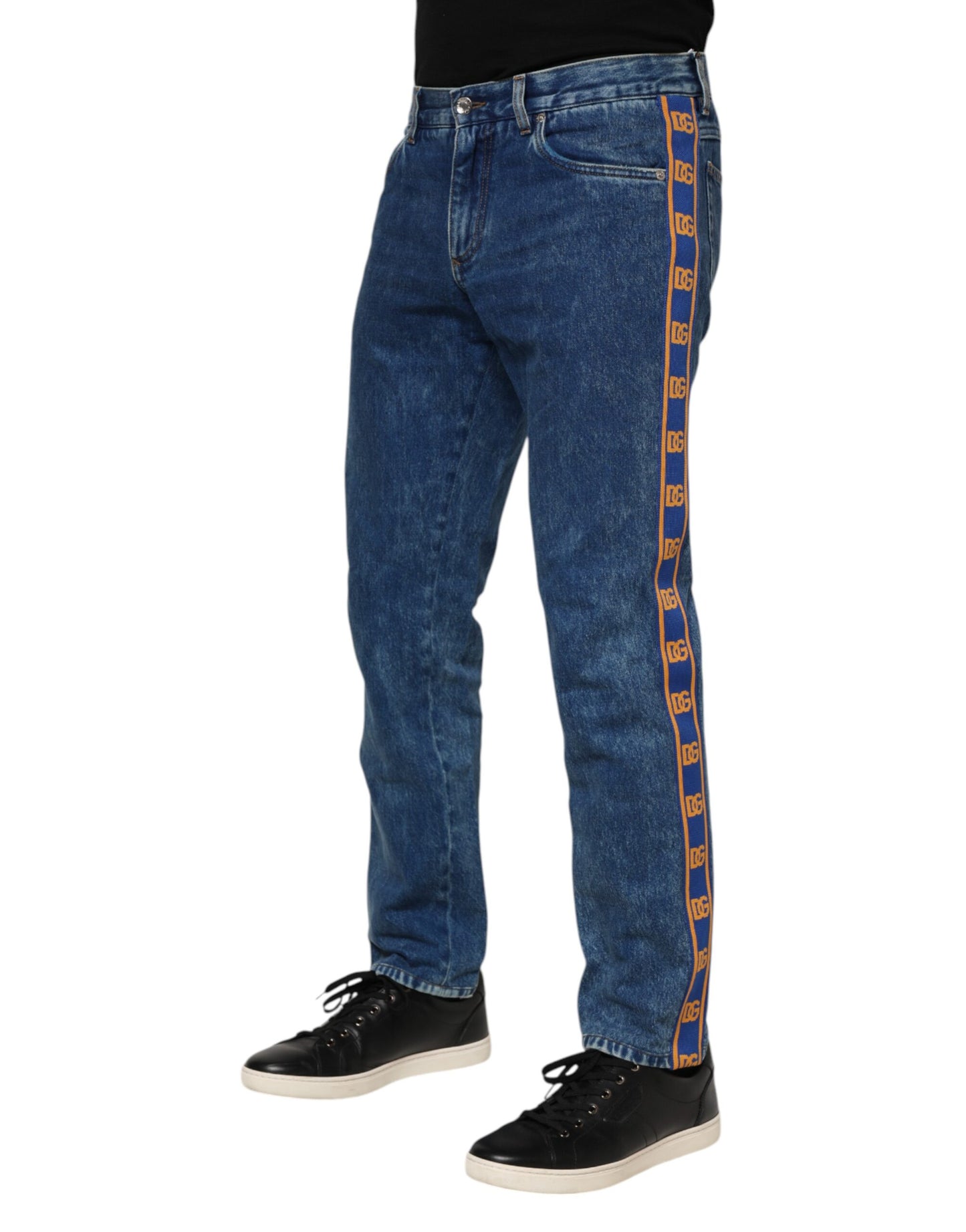 Dolce & Gabbana – Blaue Jeans aus Baumwoll-Denim mit Logo-Plakette