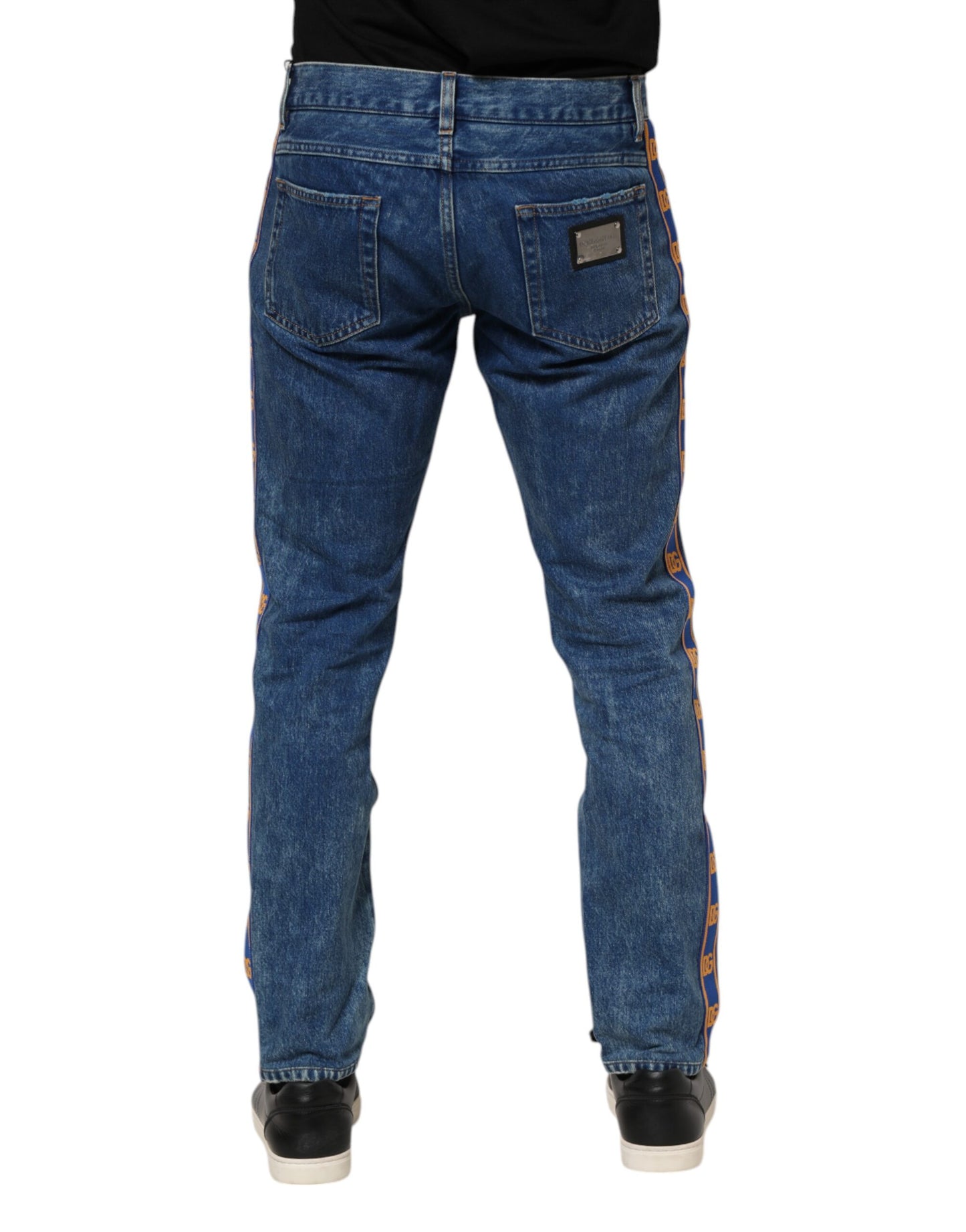 Dolce & Gabbana – Blaue Jeans aus Baumwoll-Denim mit Logo-Plakette
