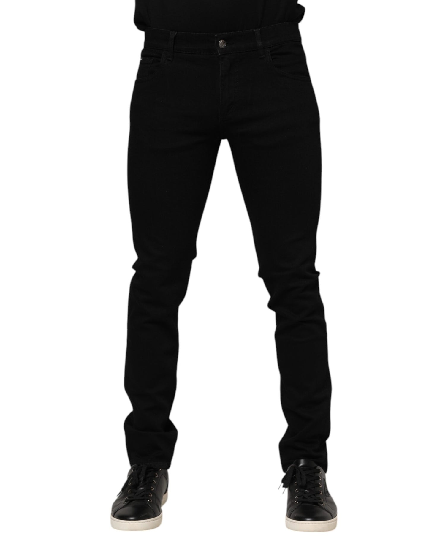 Dolce & Gabbana Dunkelblaue Jeans aus Baumwolle mit Logo-Plakette in GOLD