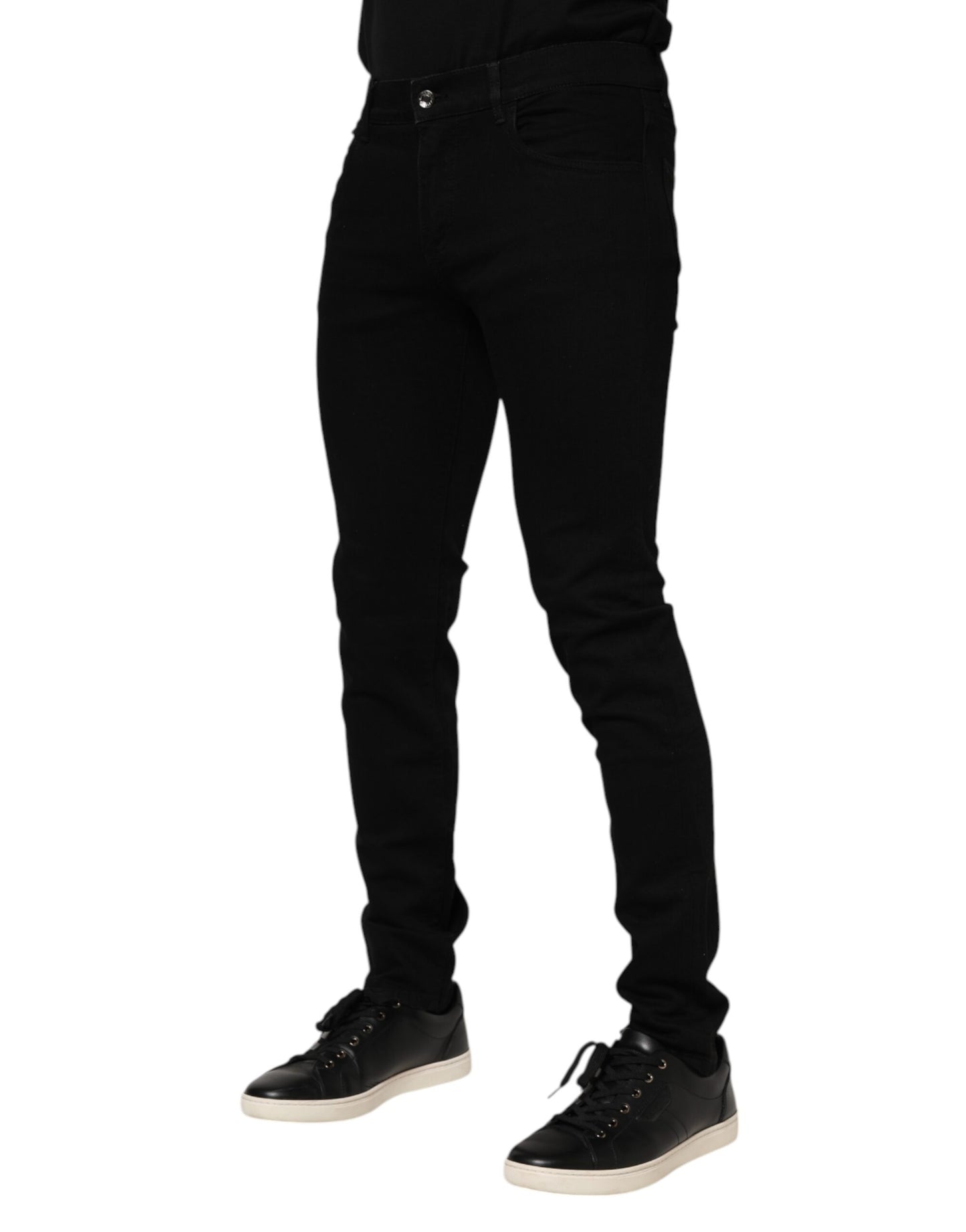 Dolce & Gabbana Dunkelblaue Jeans aus Baumwolle mit Logo-Plakette in GOLD