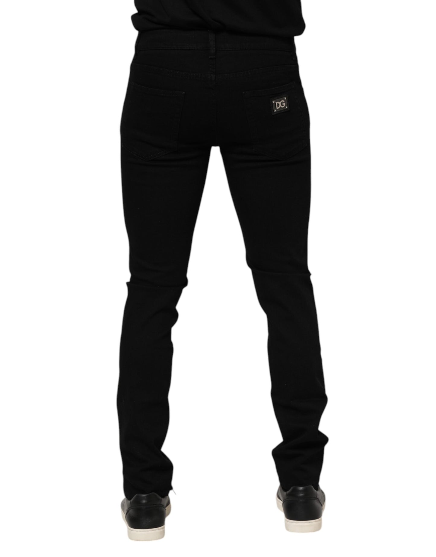 Dolce & Gabbana Dunkelblaue Jeans aus Baumwolle mit Logo-Plakette in GOLD