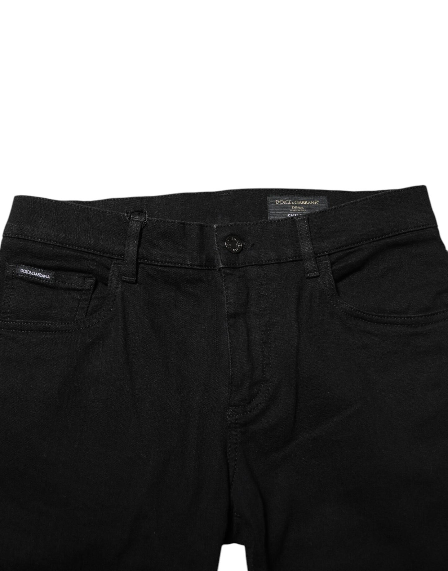 Dolce & Gabbana Dunkelblaue Jeans aus Baumwolle mit Logo-Plakette in GOLD