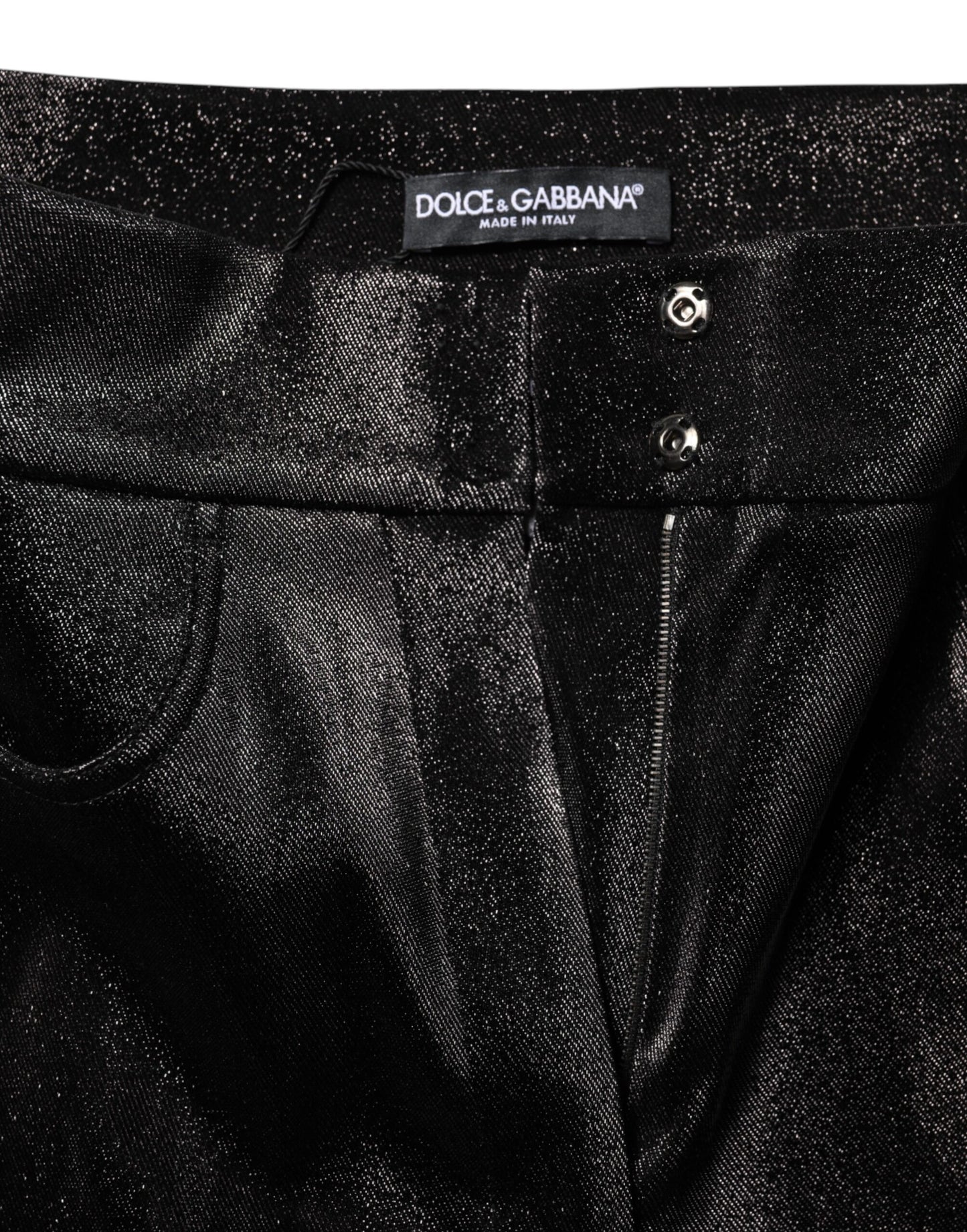 Dolce & Gabbana Schwarze Stretch-Hose aus silbernem Lurexfaden aus Baumwolle