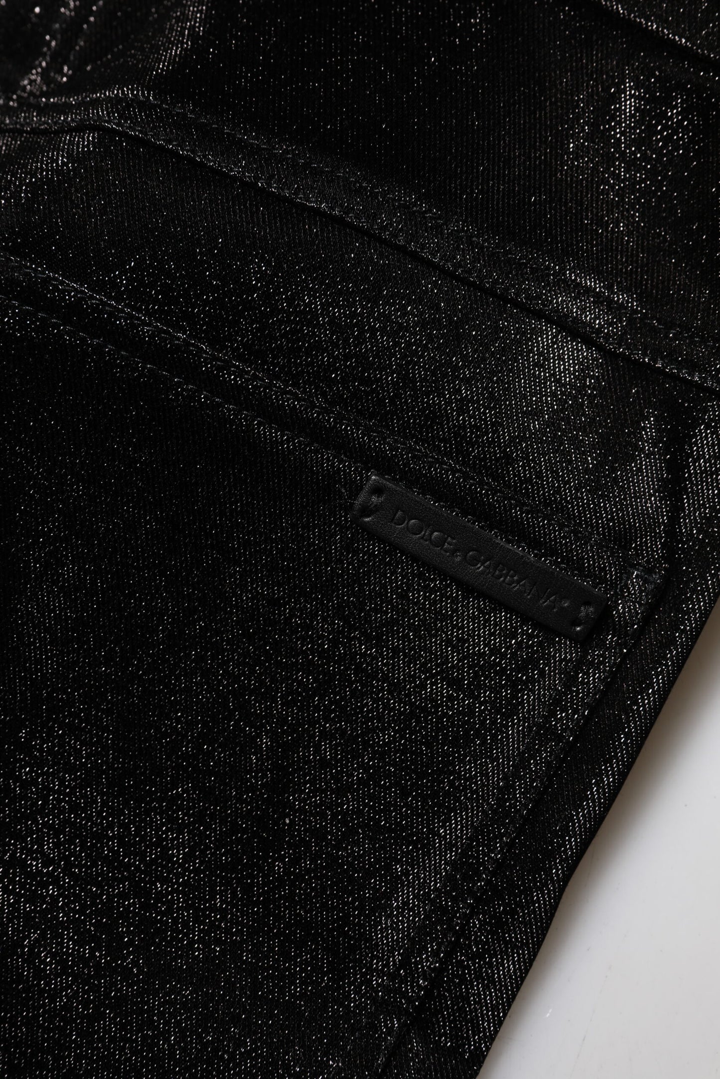 Dolce & Gabbana Schwarze Stretch-Hose aus silbernem Lurexfaden aus Baumwolle