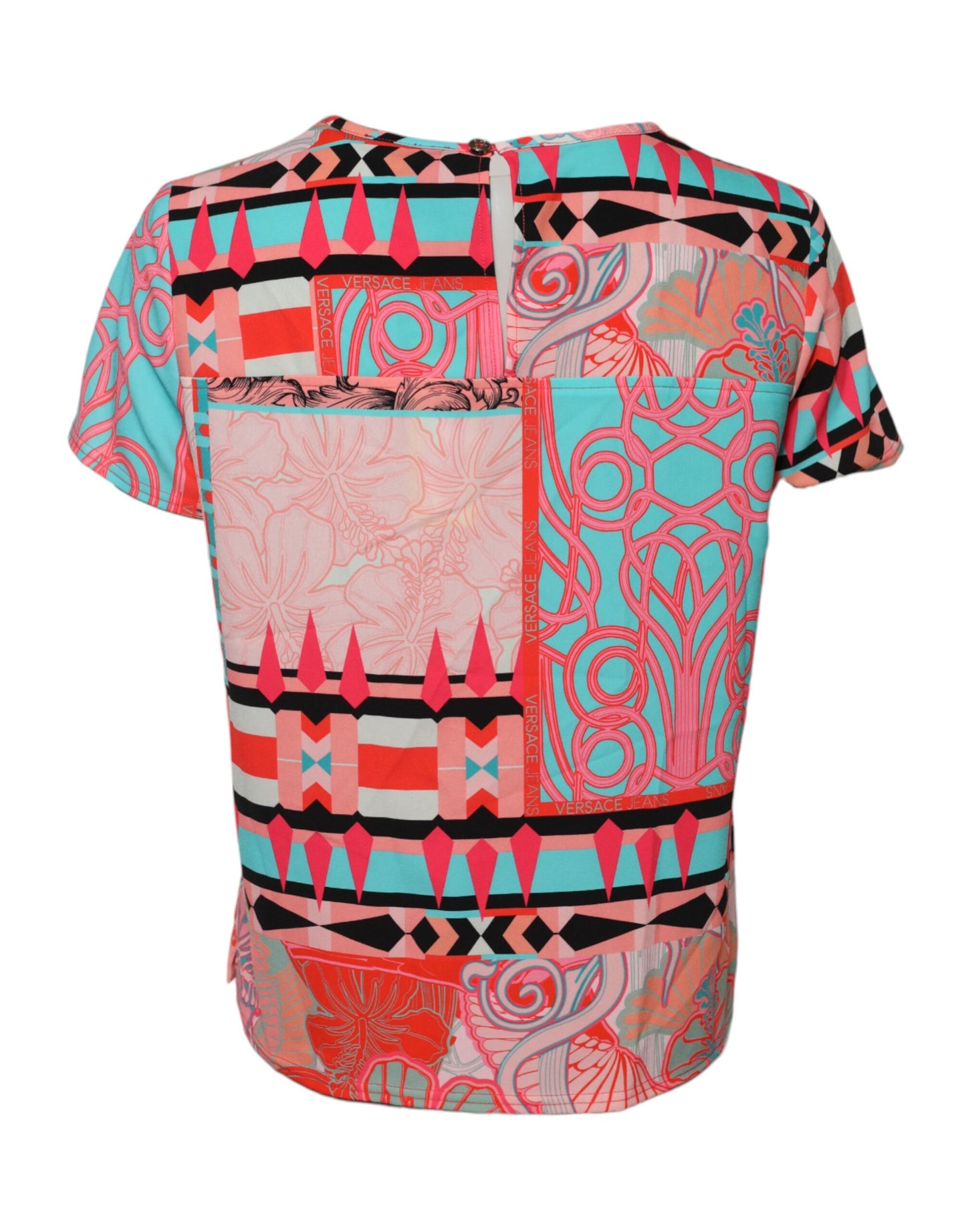 Versace Jeans – Bluse mit mehrfarbigem Print und kurzen Ärmeln für Damen
