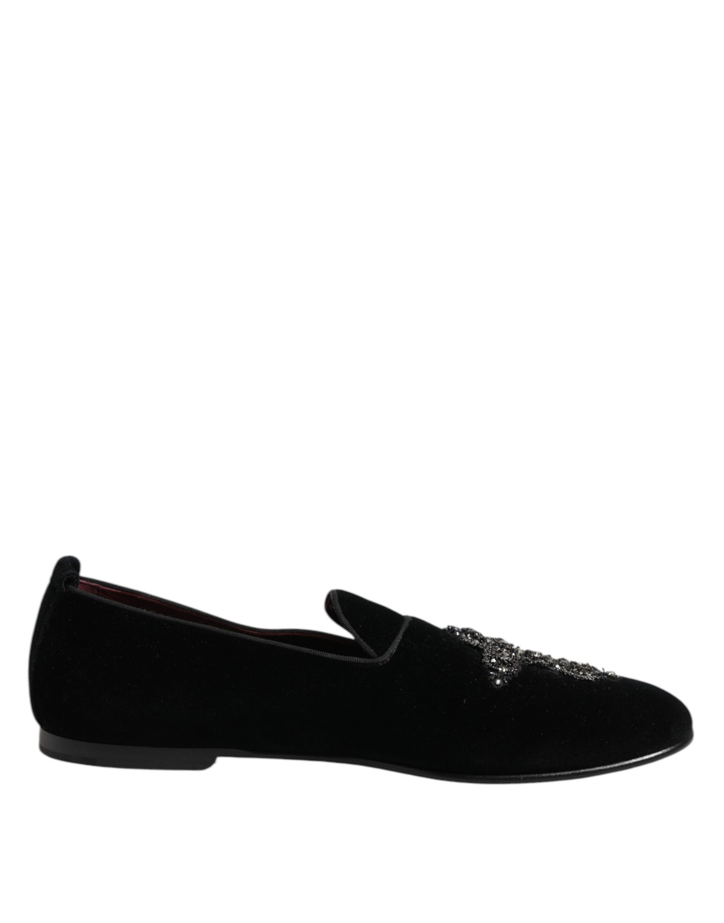 Dolce & Gabbana – Formelle Schuhe aus schwarzem Samt mit Kristallkrone