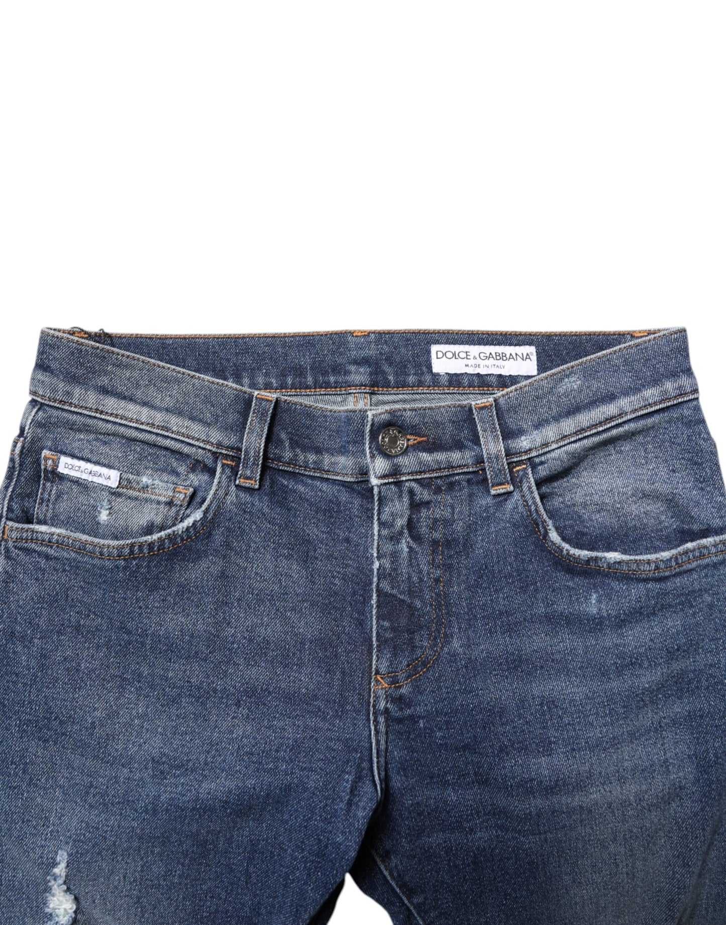 Dolce & Gabbana – Blau verwaschene Skinny-Jeans aus zerfetztem Baumwolldenim