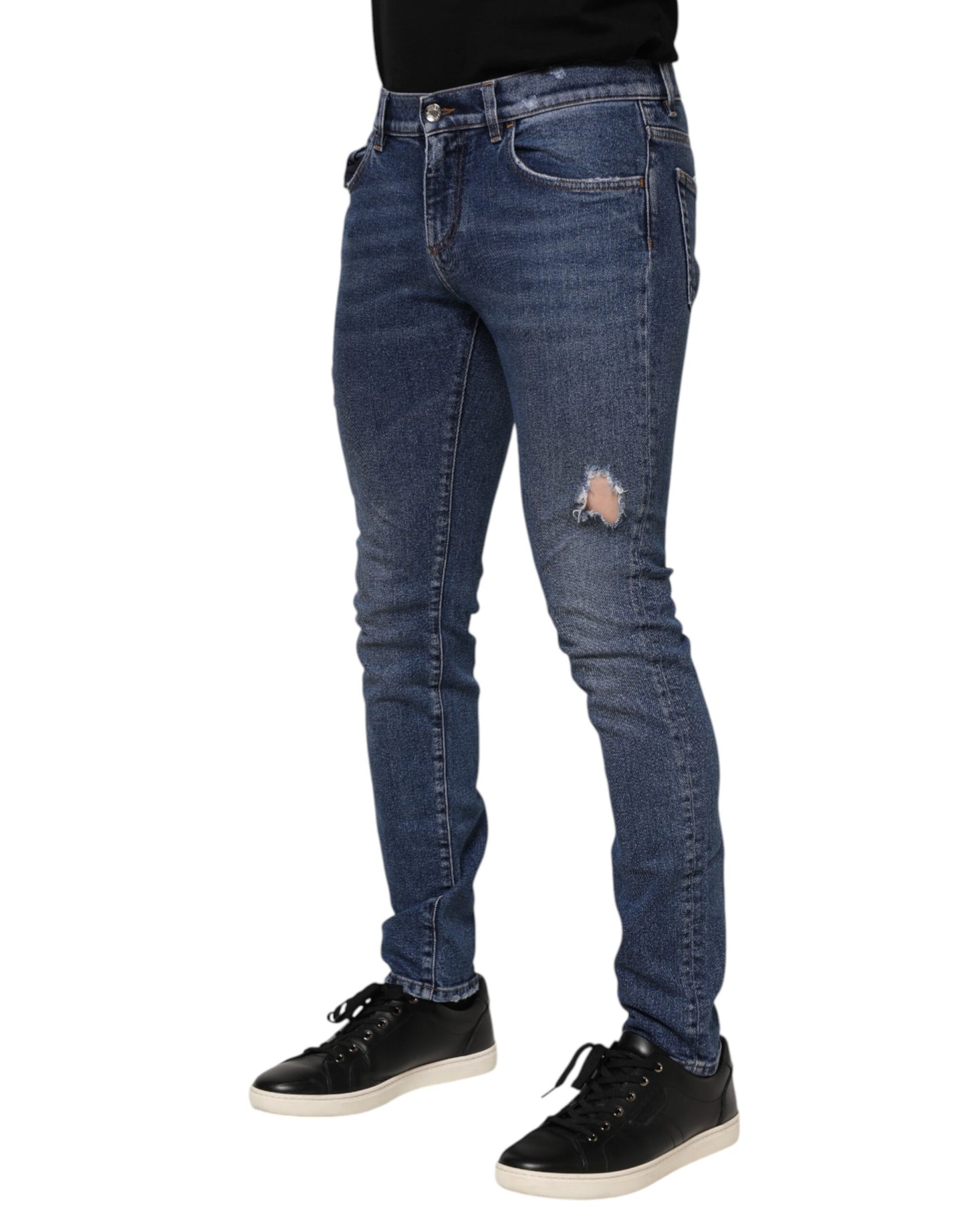 Dolce & Gabbana – Blau verwaschene Skinny-Jeans aus zerfetztem Baumwolldenim