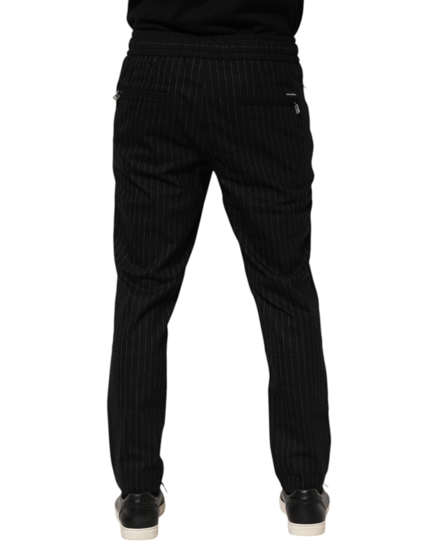 Dolce & Gabbana – Schwarze Jogginghose aus Wolle mit Streifen