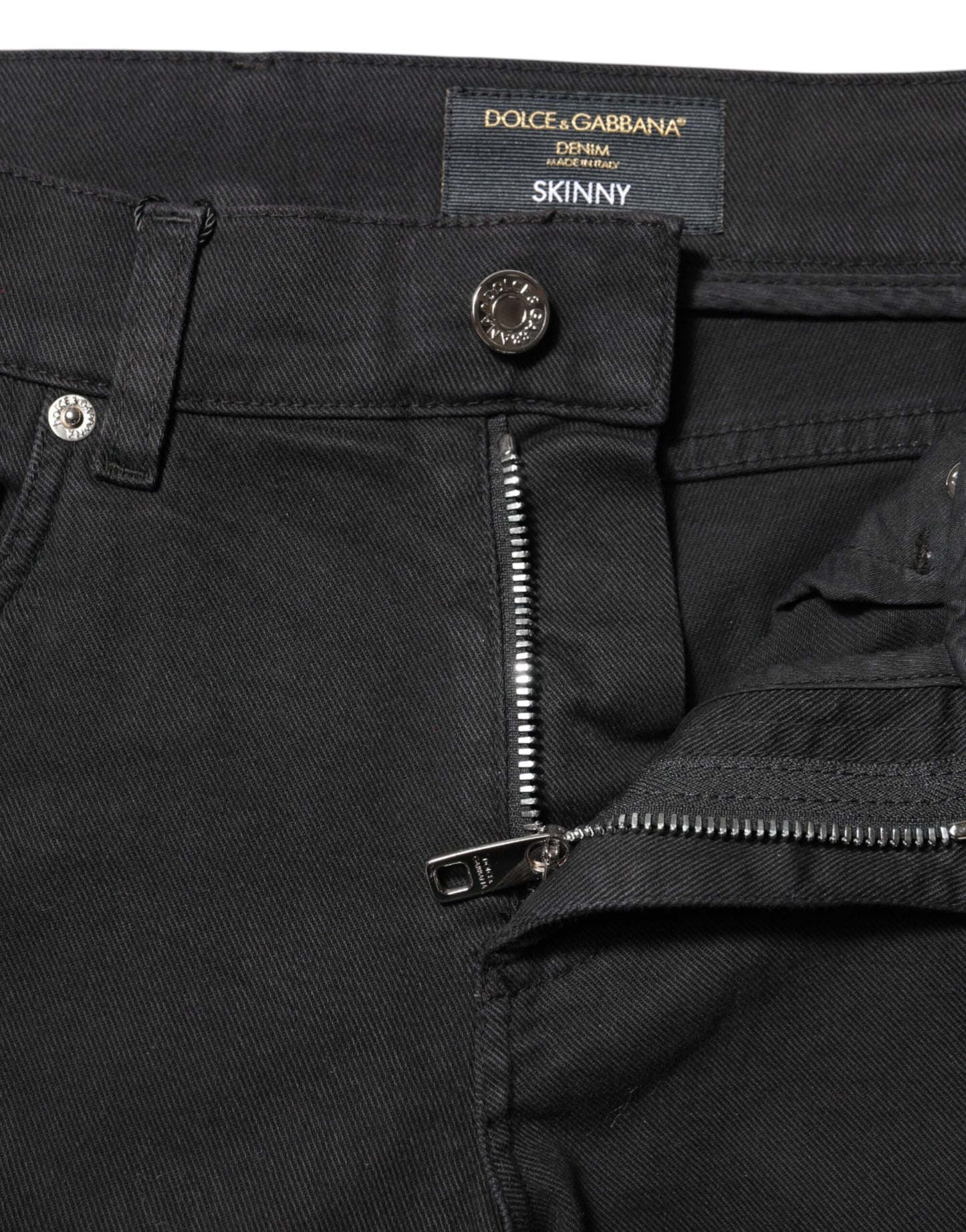 Dolce & Gabbana – Schwarze, zerfetzte Skinny-Jeans mit weißem Futter