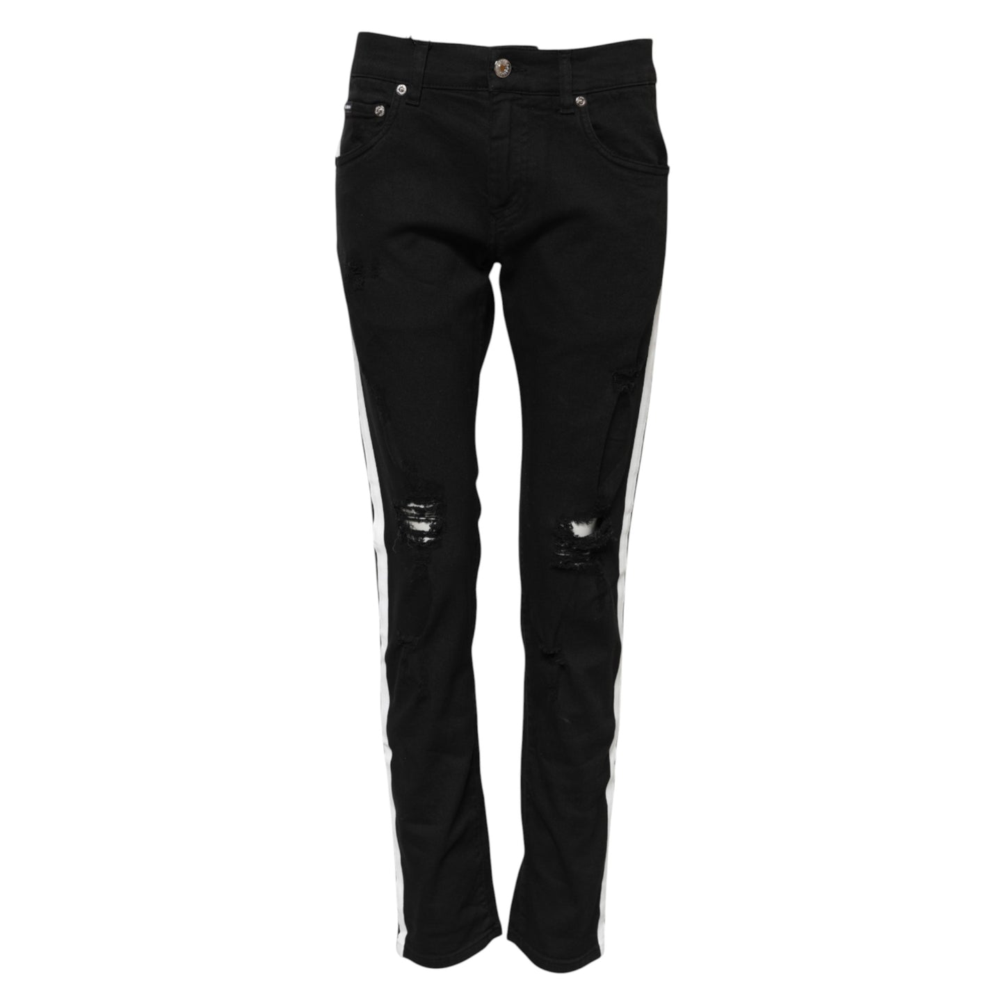 Dolce & Gabbana – Schwarze, zerfetzte Skinny-Jeans mit weißem Futter