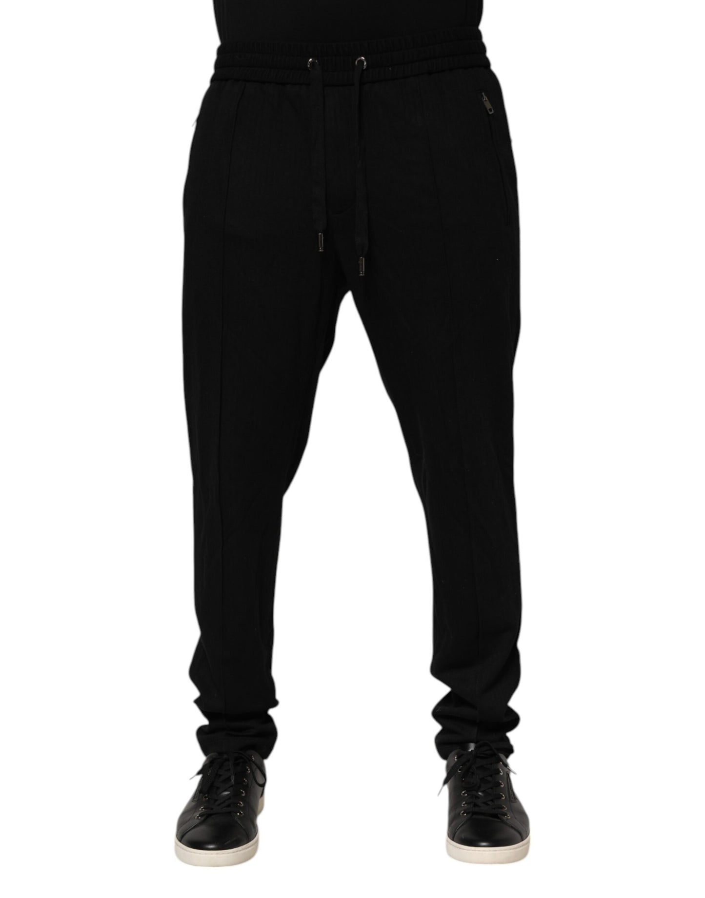 Dolce & Gabbana – Schwarze, schmale Jogginghose aus Viskose mit Logo für Herren