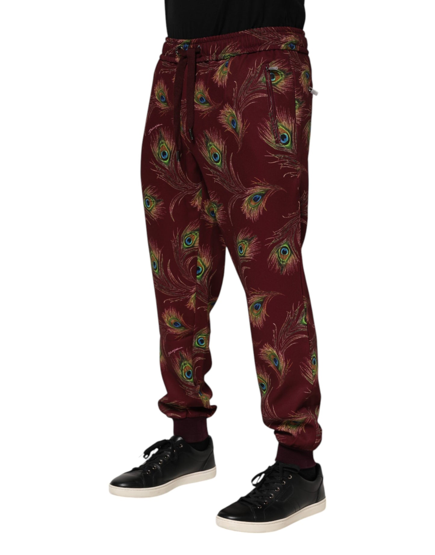 Dolce & Gabbana – Jogginghose mit Pfauenfeder-Print in Burgunderrot