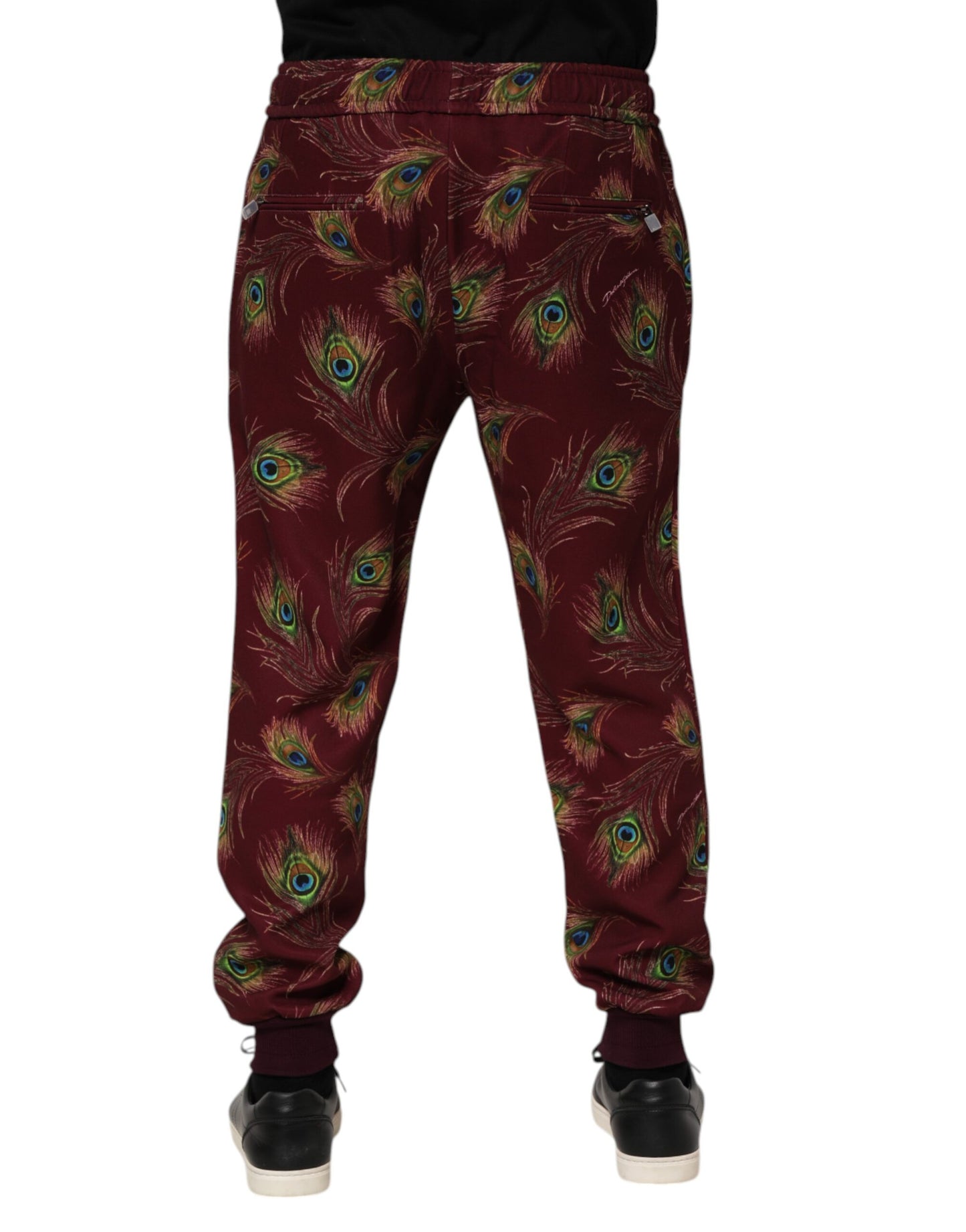 Dolce & Gabbana – Jogginghose mit Pfauenfeder-Print in Burgunderrot