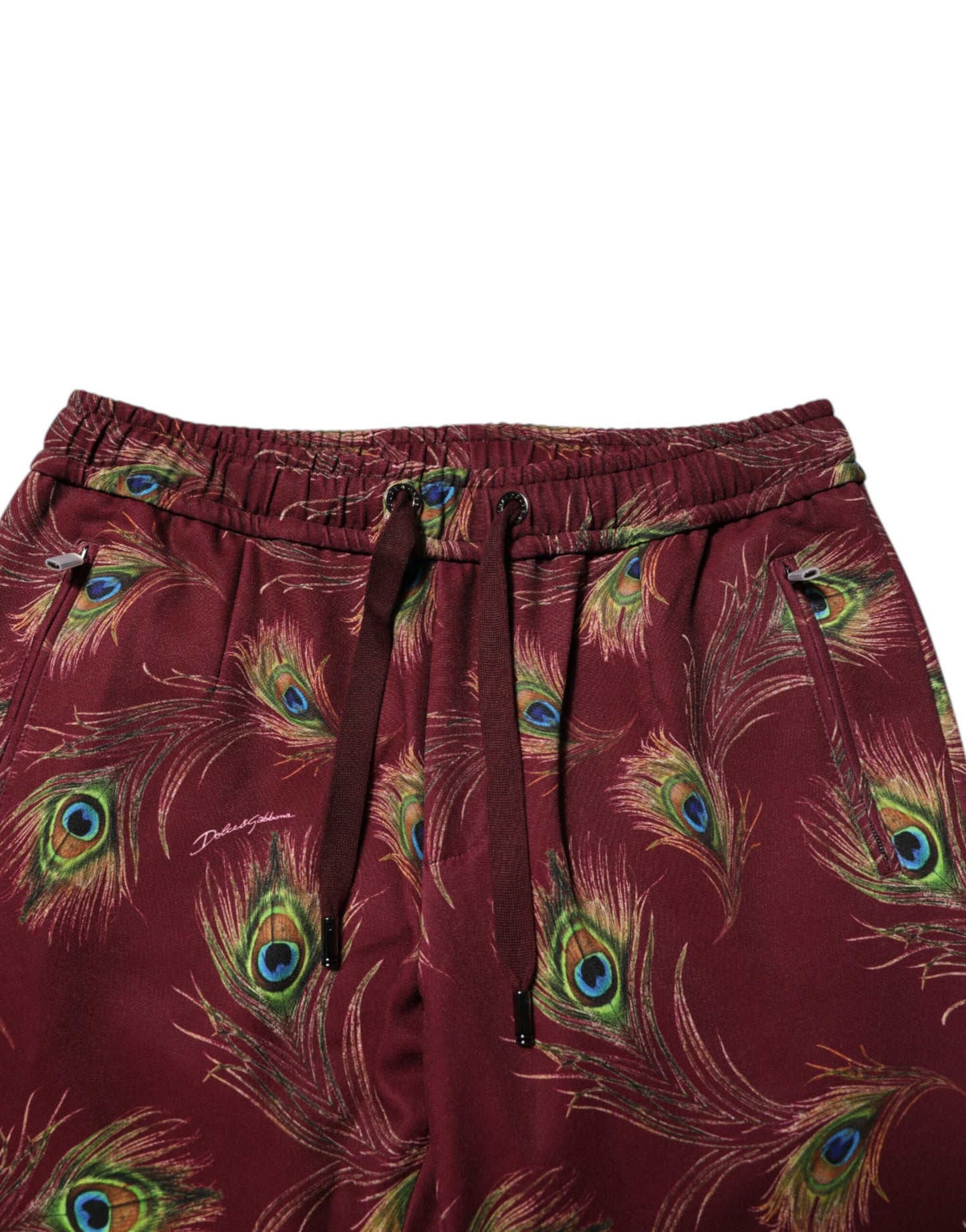 Dolce & Gabbana – Jogginghose mit Pfauenfeder-Print in Burgunderrot