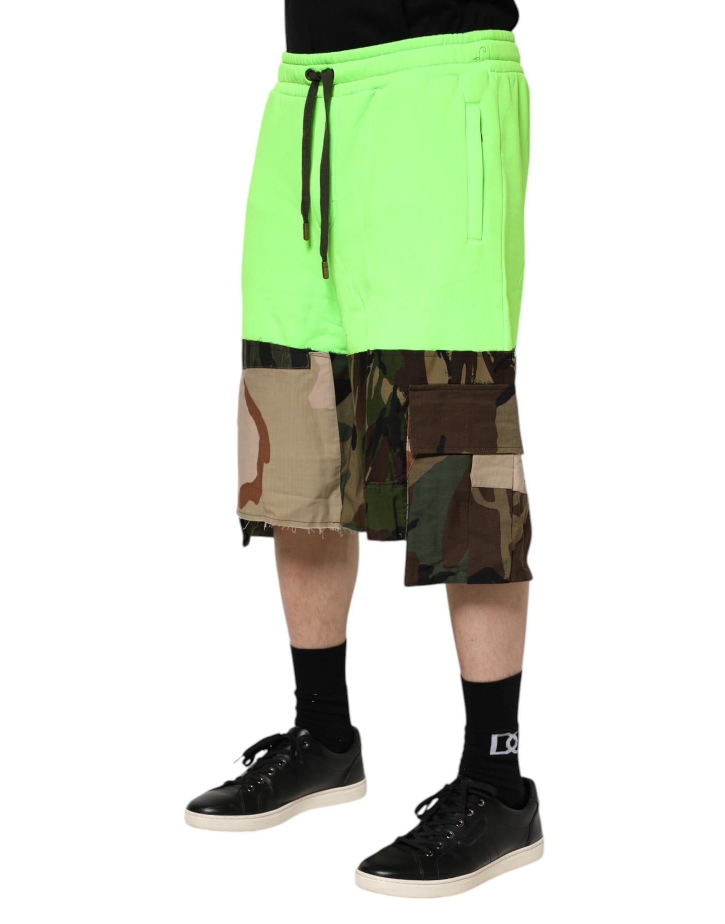 Dolce & Gabbana – Grüne Cargo-Bermudashorts mit Patchwork-Muster für Herren