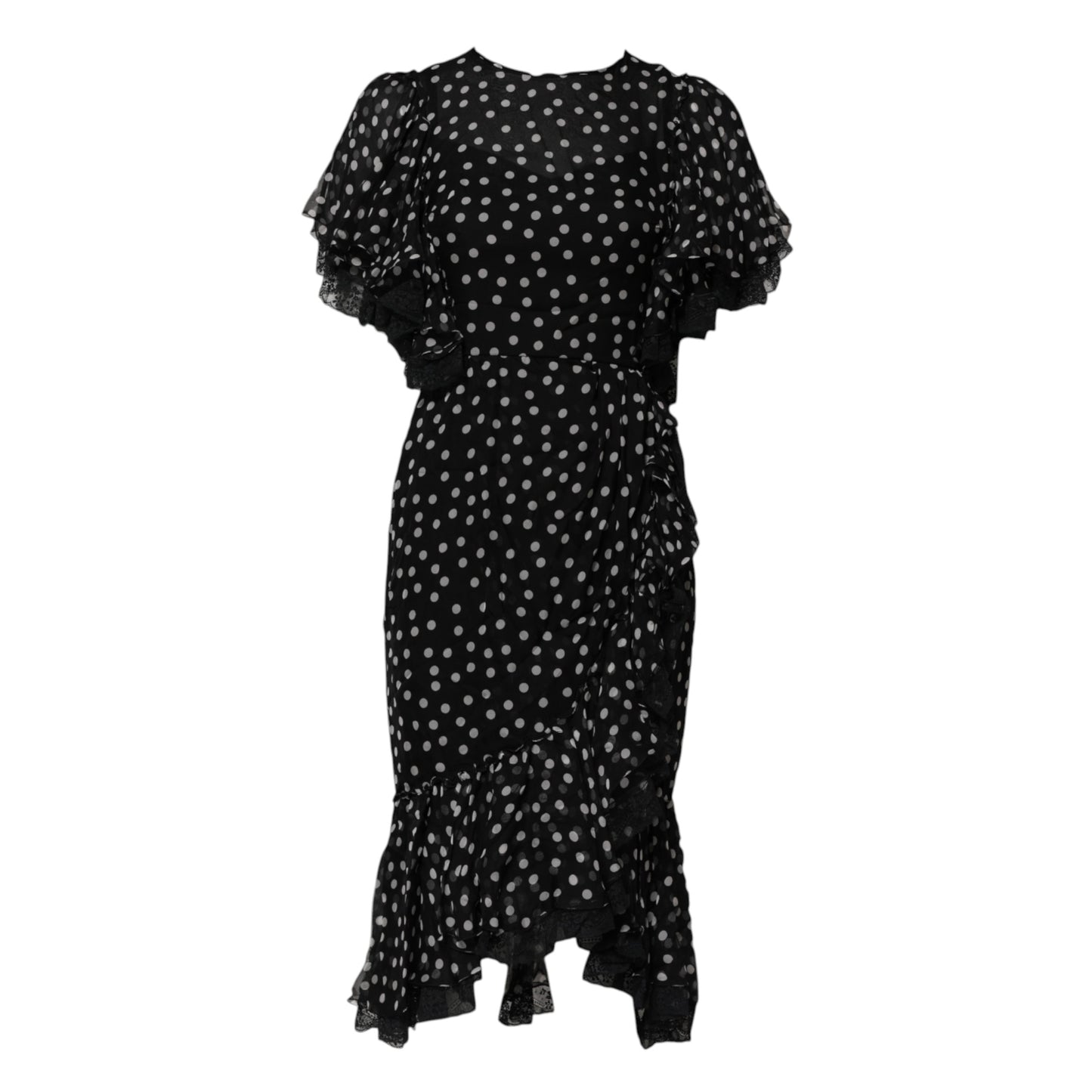 Dolce & Gabbana – Chiffonkleid mit schwarzen und weißen Spitzen und Punkten