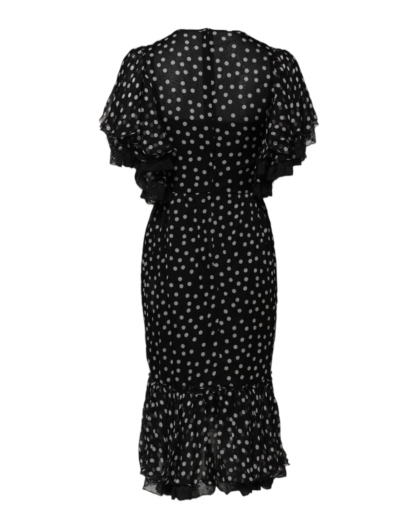 Dolce & Gabbana – Chiffonkleid mit schwarzen und weißen Spitzen und Punkten
