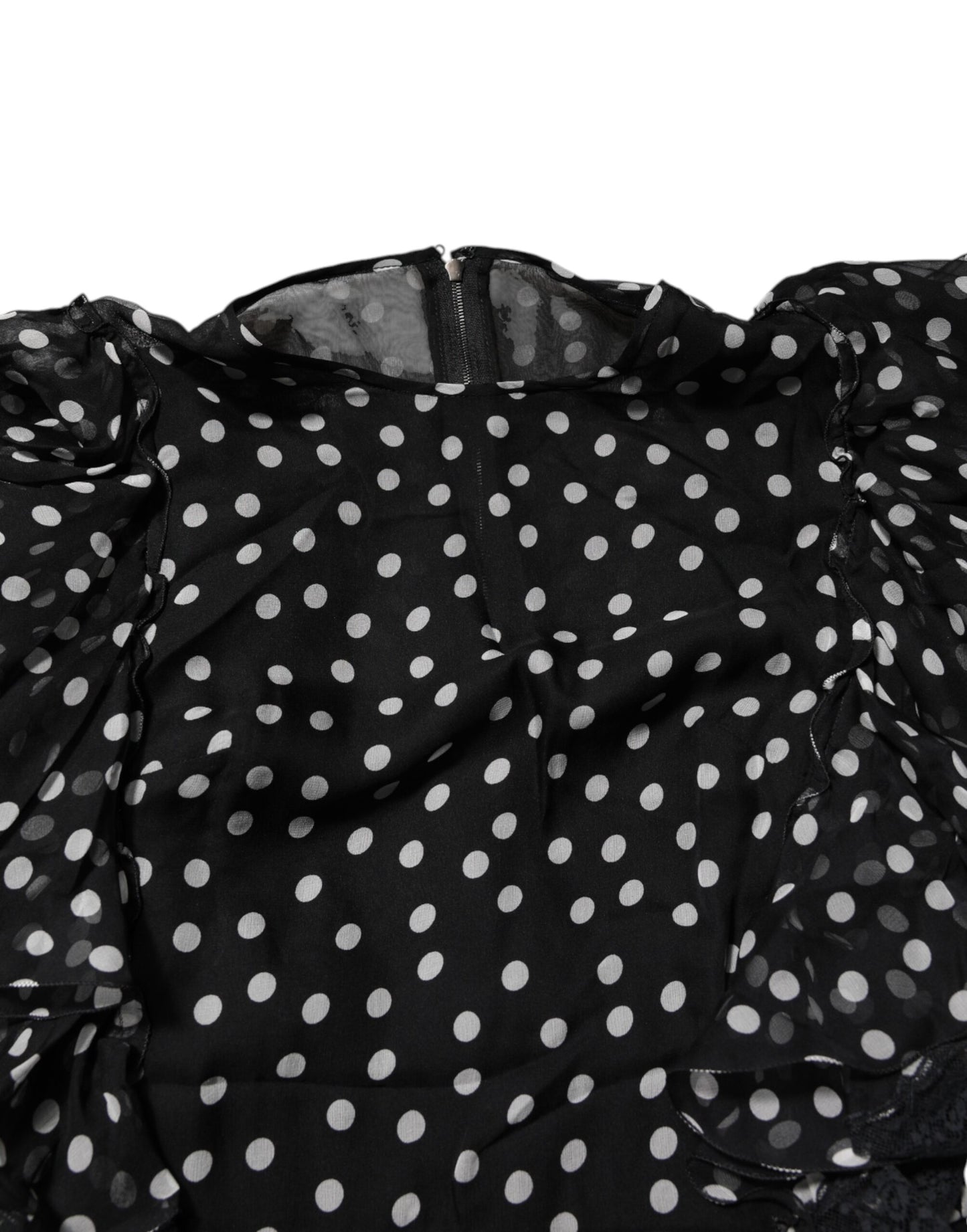 Dolce & Gabbana – Chiffonkleid mit schwarzen und weißen Spitzen und Punkten