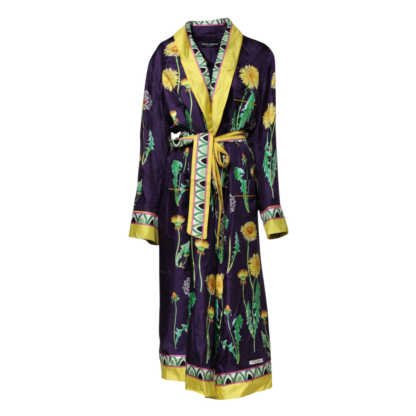 Dolce & Gabbana – Blauer Wickelmantel aus Seide mit Blumenmuster und langen Ärmeln
