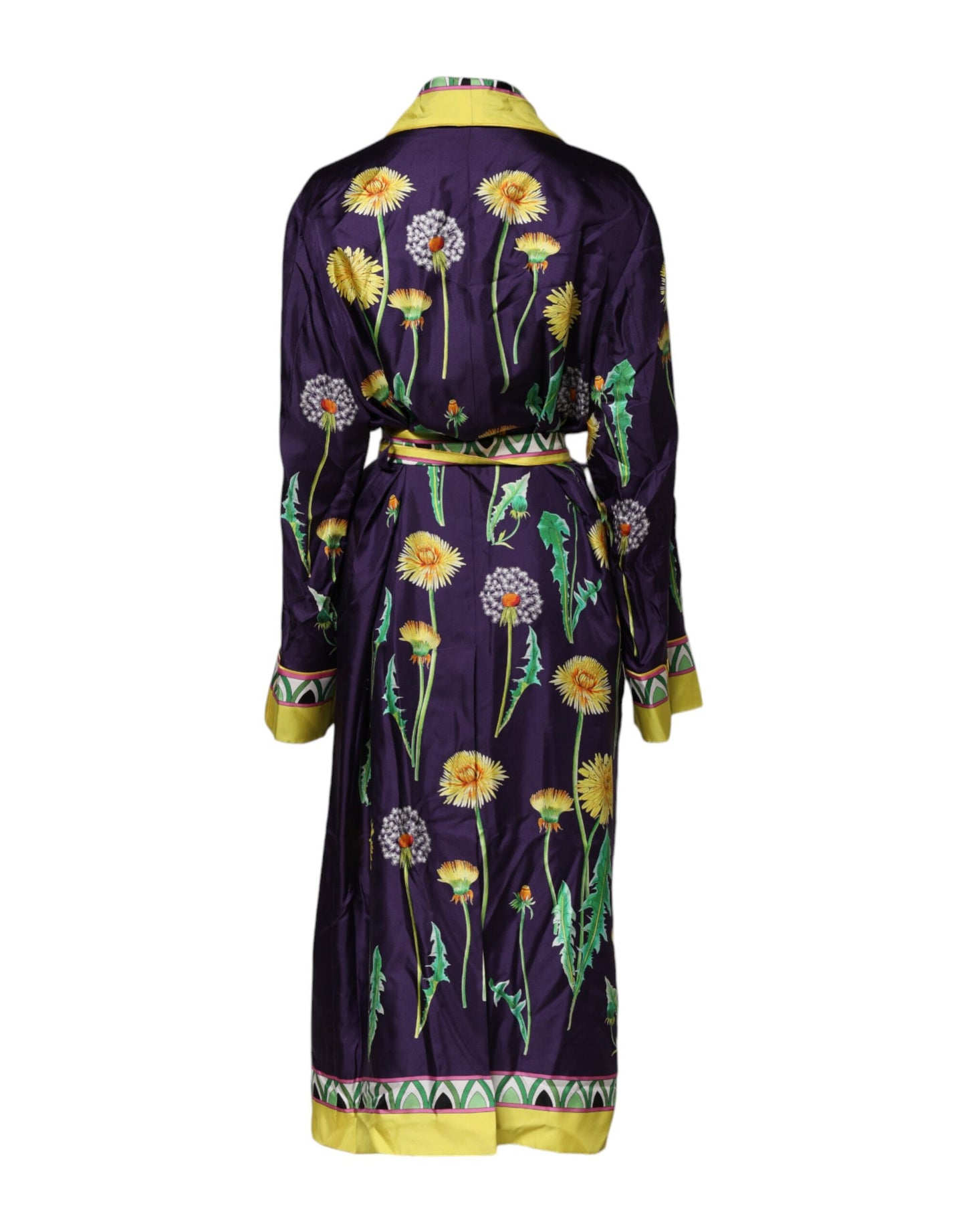 Dolce & Gabbana – Blauer Wickelmantel aus Seide mit Blumenmuster und langen Ärmeln