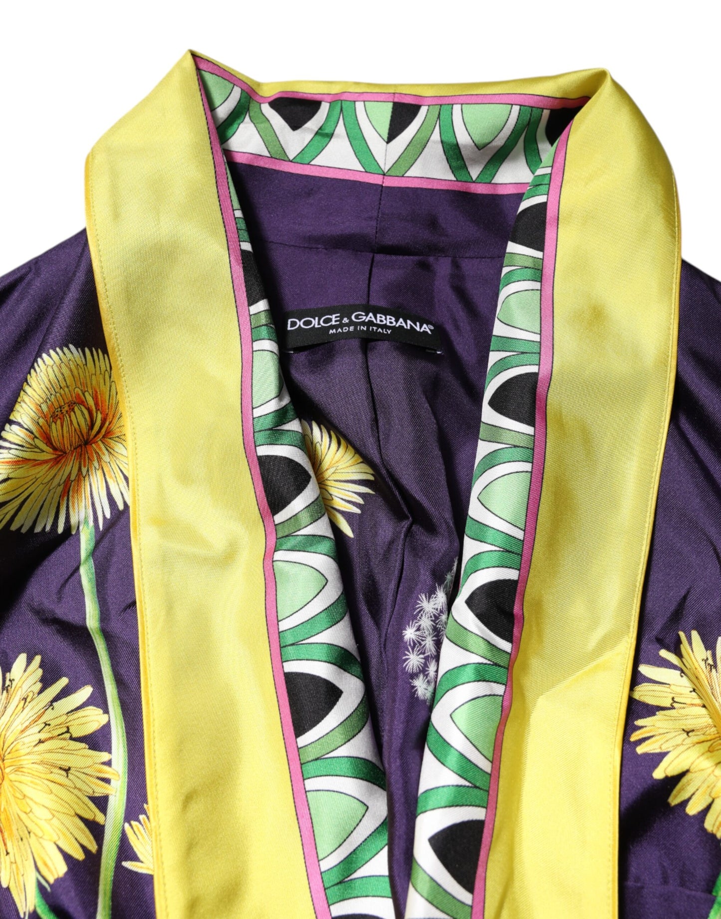 Dolce & Gabbana – Blauer Wickelmantel aus Seide mit Blumenmuster und langen Ärmeln
