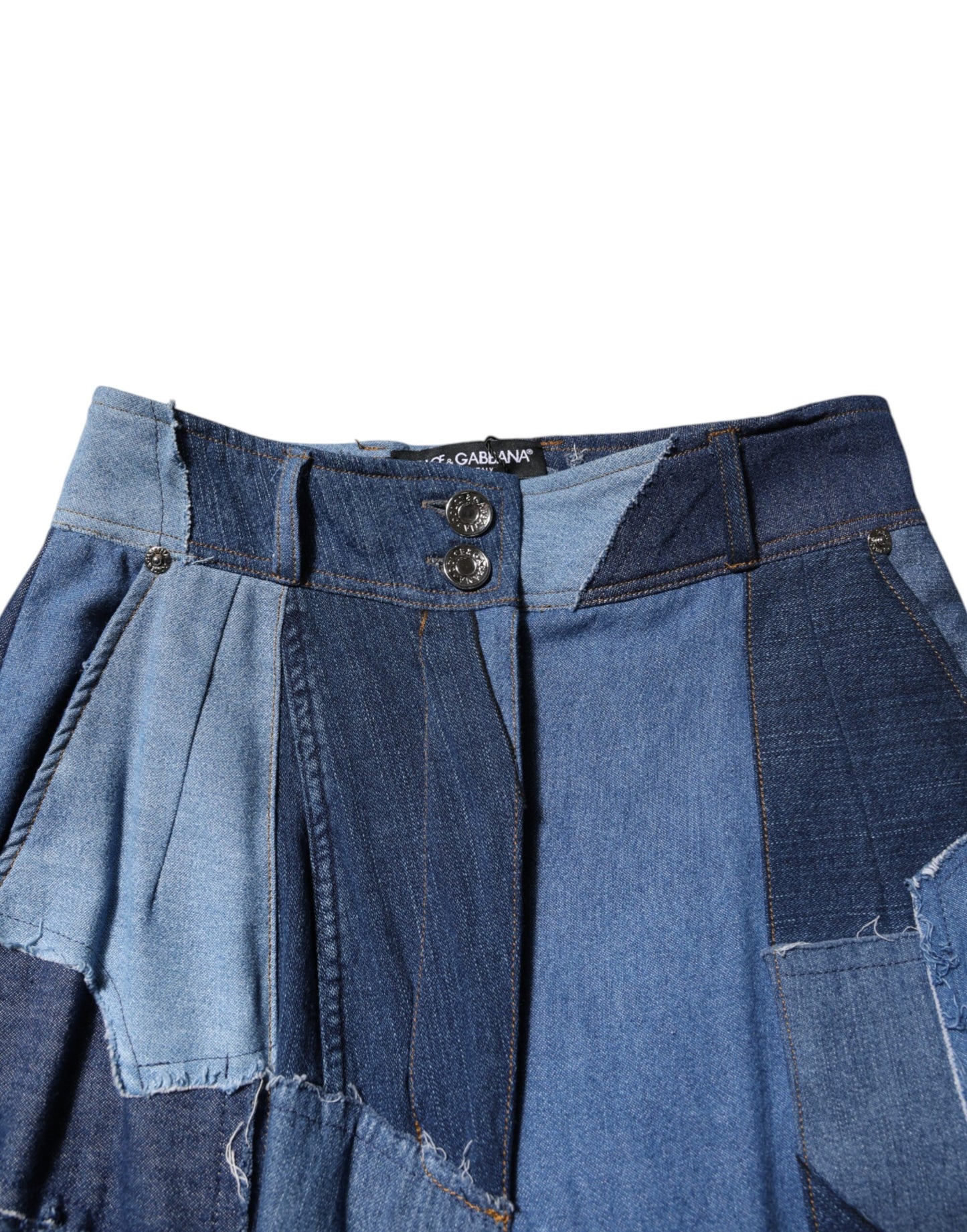 Dolce & Gabbana, langer Maxi-Patchwork-Baumwollrock aus blauem Denim