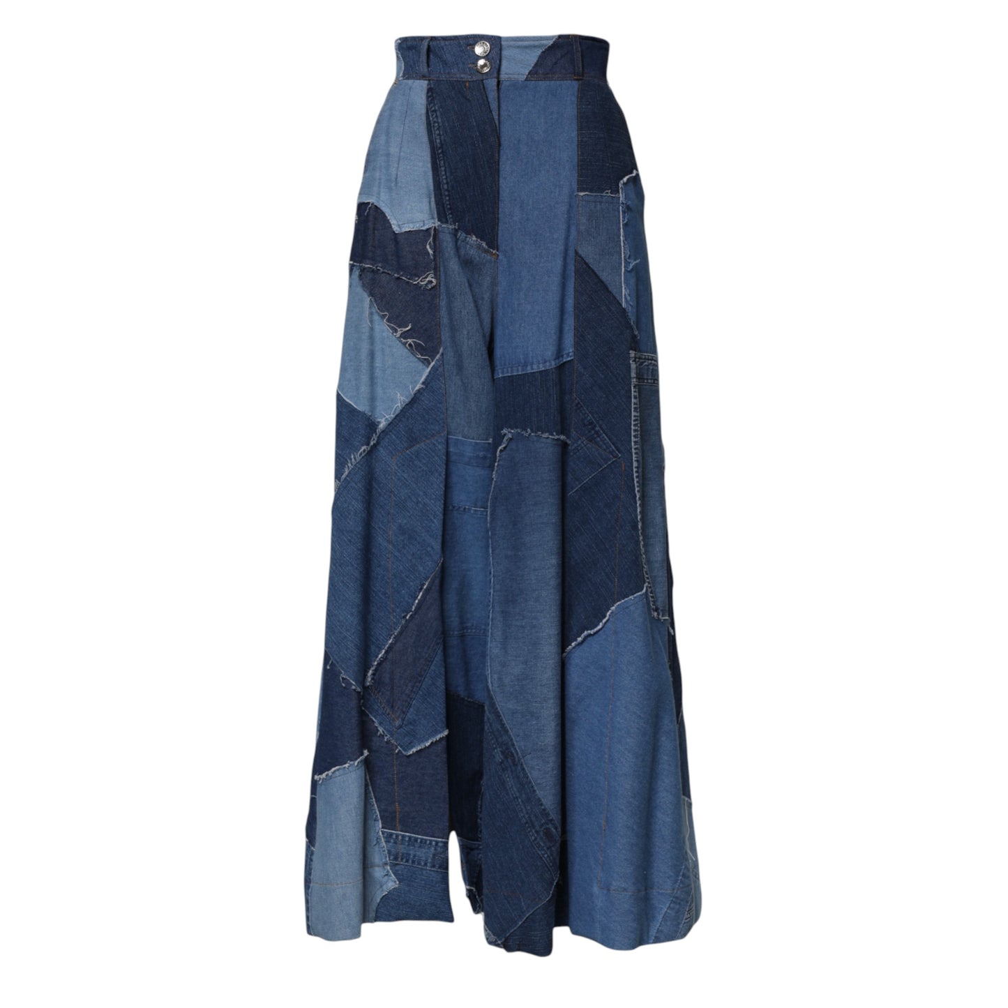 Dolce & Gabbana, langer Maxi-Patchwork-Baumwollrock aus blauem Denim