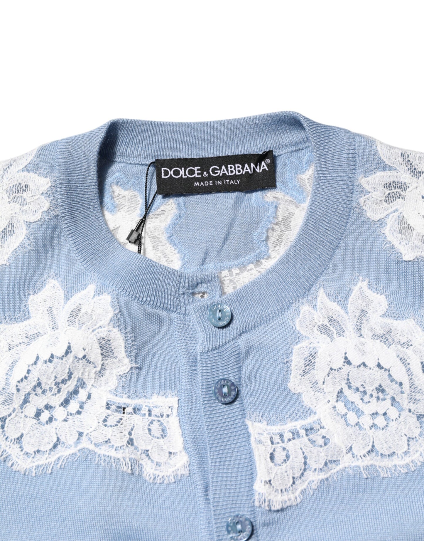 Dolce & Gabbana Blauer Cardigan mit floralem Spitzendetail
