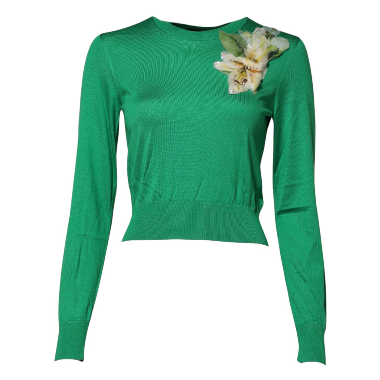 Dolce & Gabbana – Grüner Seidenpullover mit Blumendetail