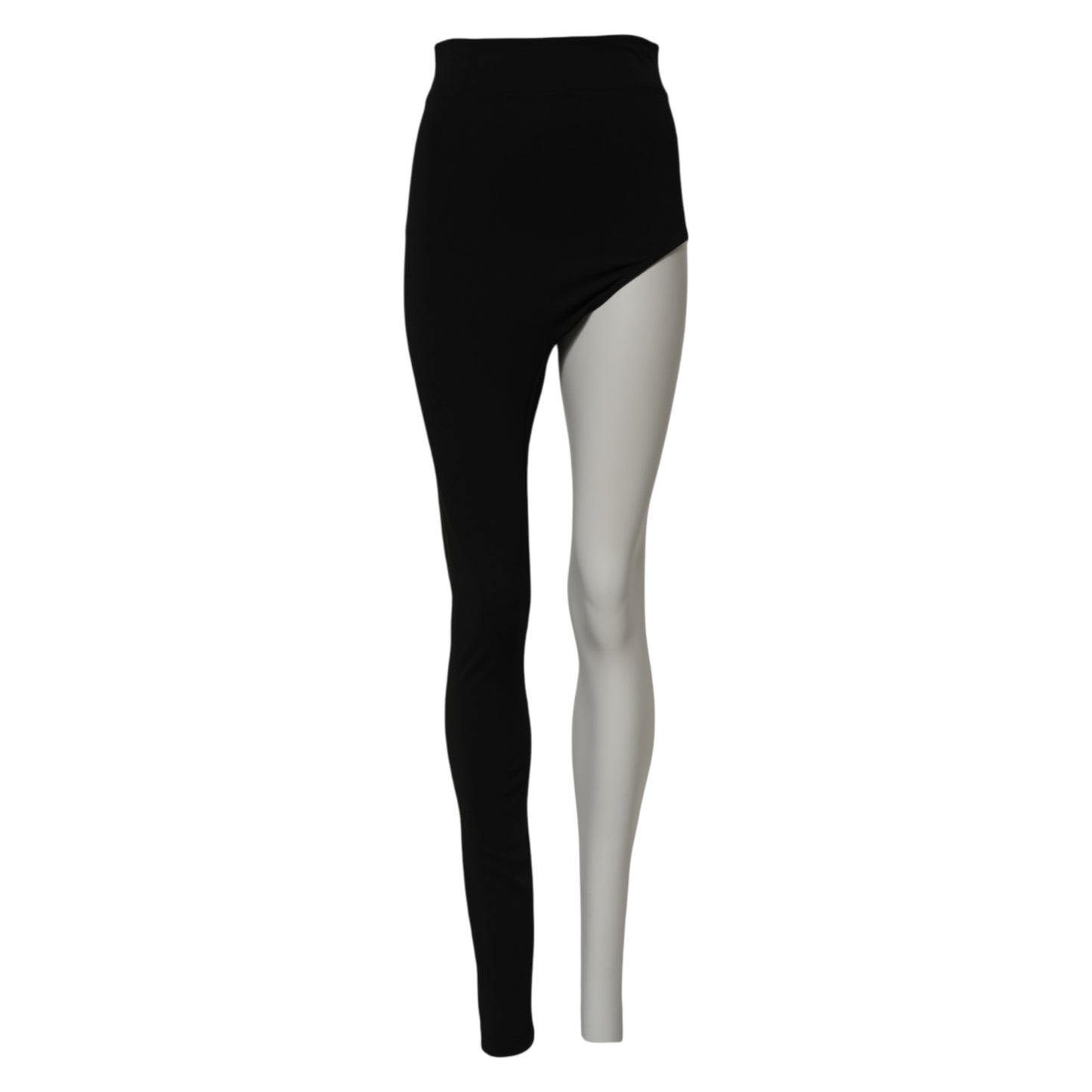 Dolce & Gabbana – Schwarze, hoch taillierte Single-Leg-Hose aus Wolle