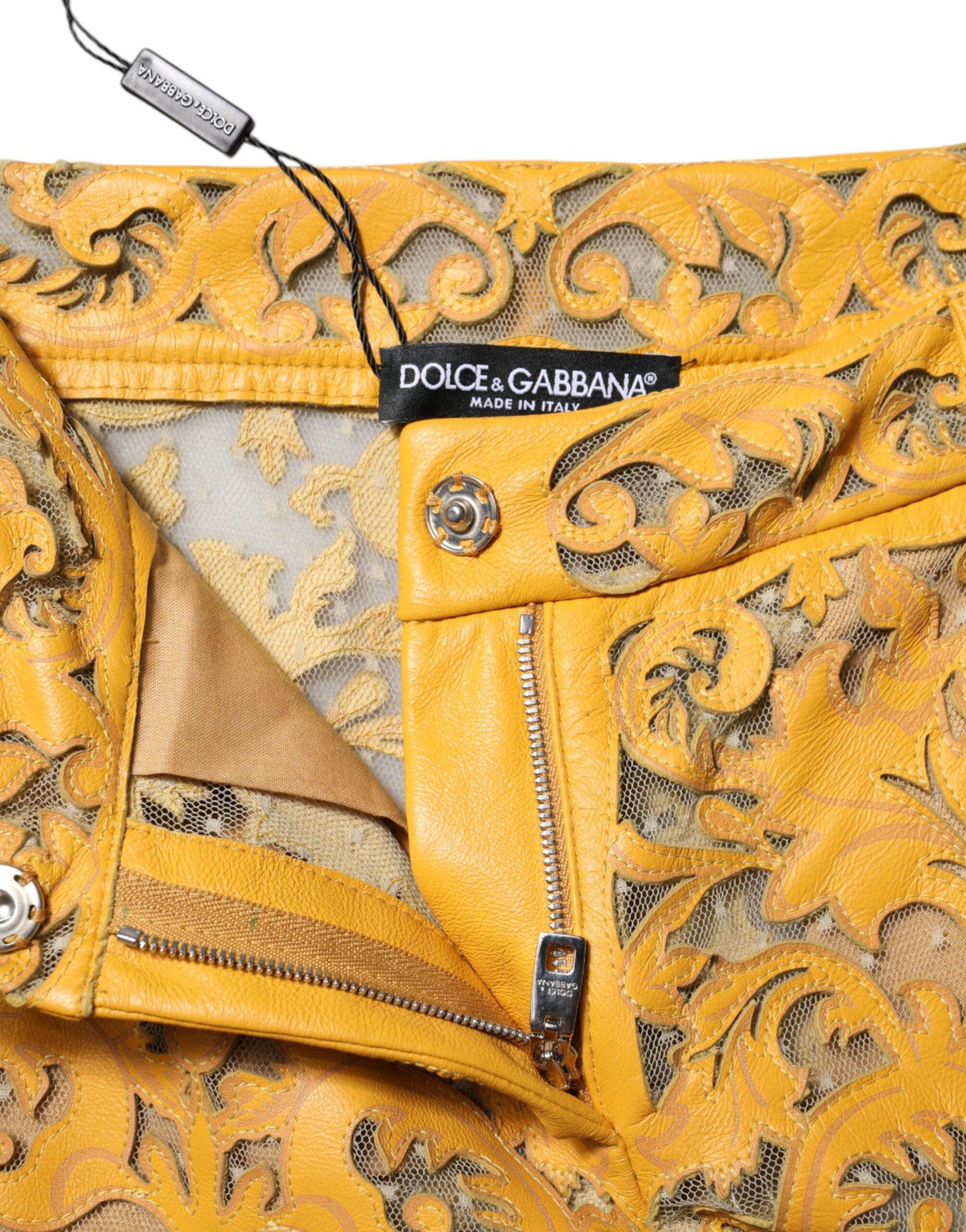 Dolce & Gabbana – Caprihose mit mittelhoher Taille und Blumenspitze in Gelb