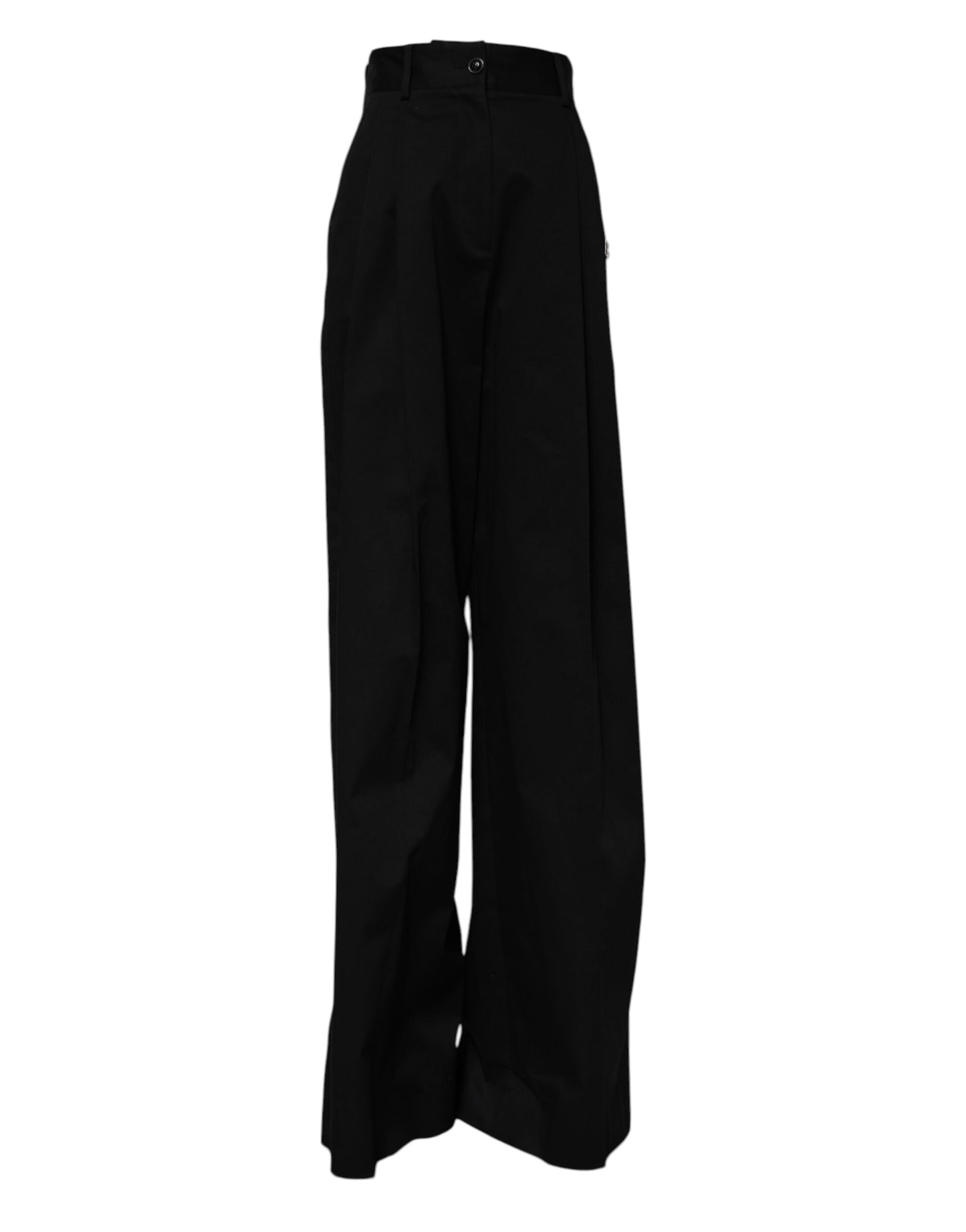 Dolce & Gabbana – Schwarze Hose aus Baumwolle mit hoher Taille und weitem Bein