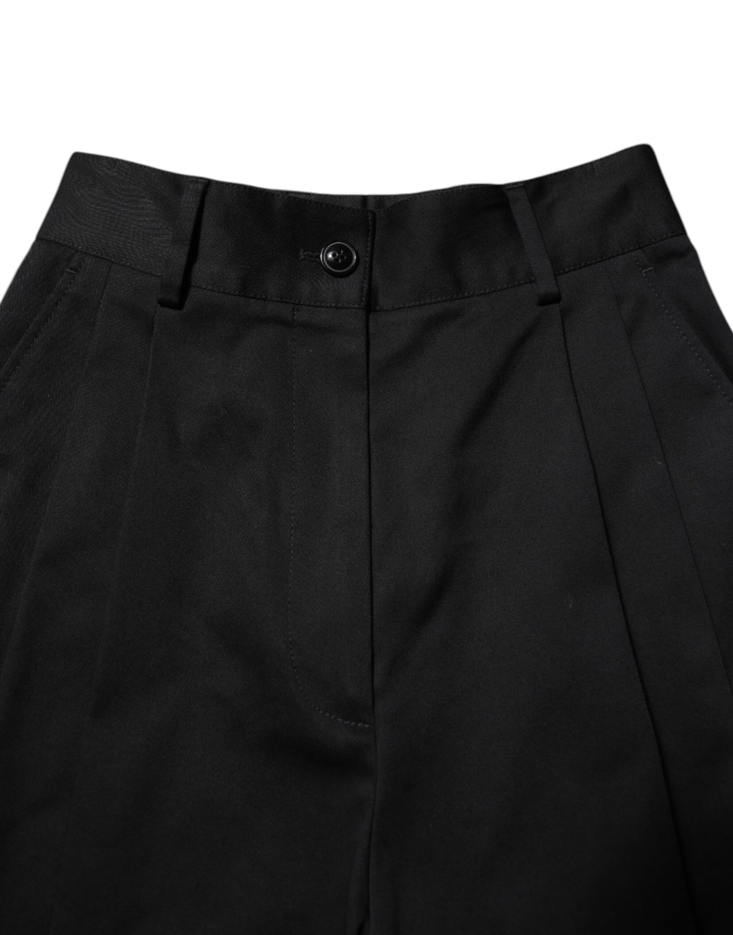 Dolce & Gabbana – Schwarze Hose aus Baumwolle mit hoher Taille und weitem Bein