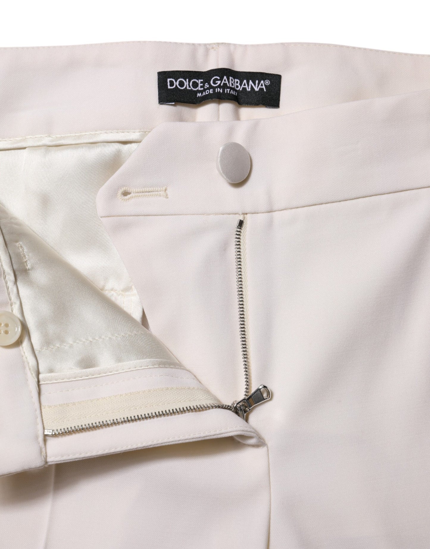 Dolce & Gabbana – Weiße, schmal zulaufende Wollhose mit mittlerer Taille