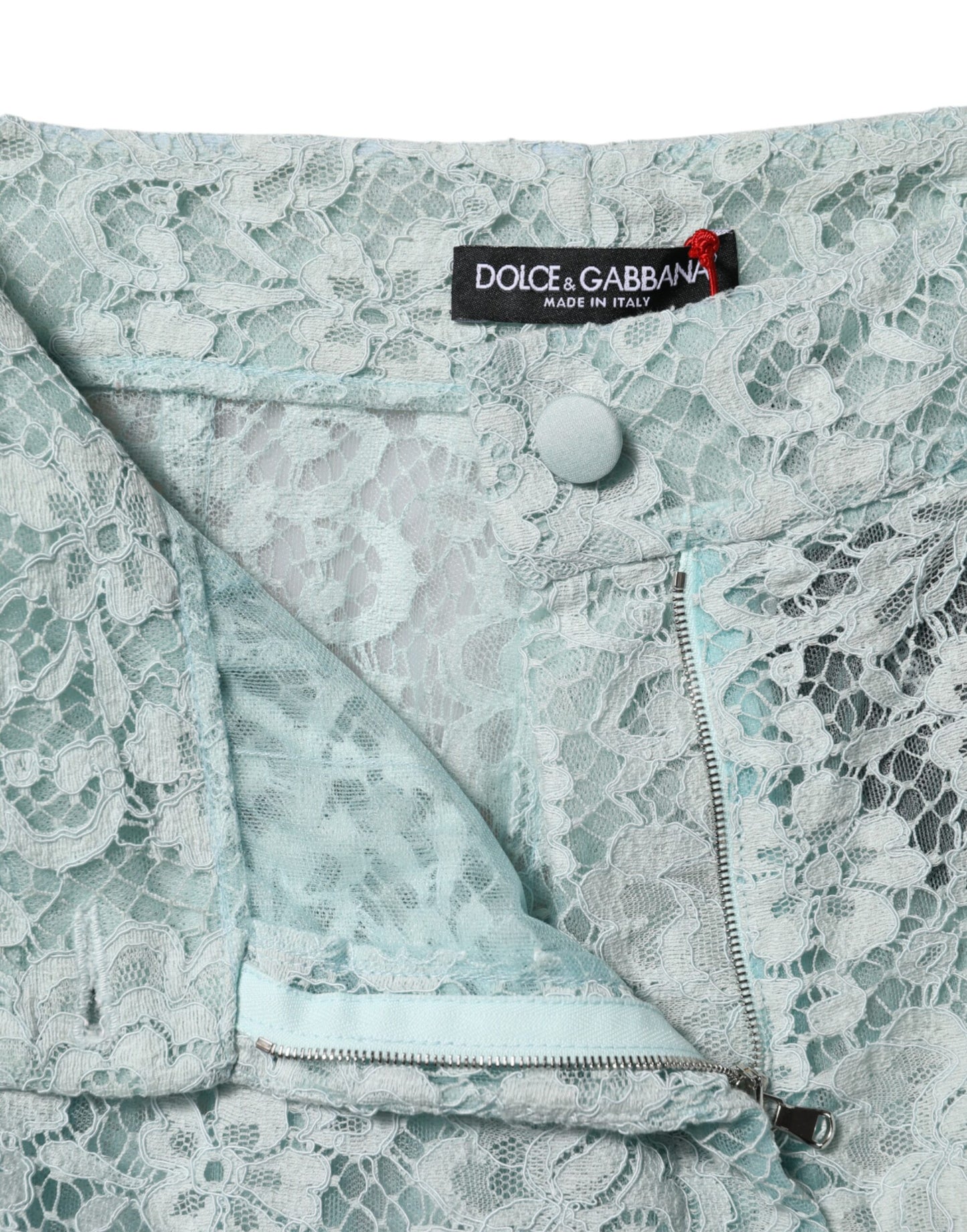 Dolce & Gabbana Mintgrüne Baumwollhose mit Blumenspitze