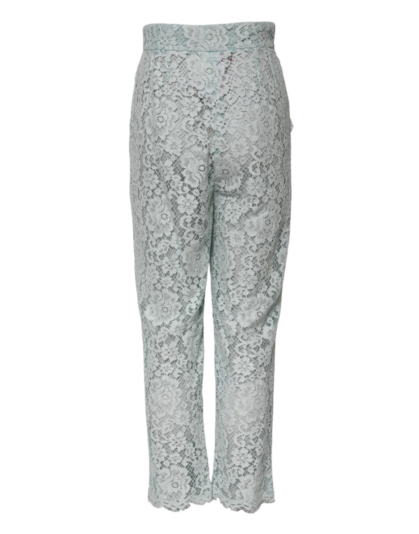 Dolce & Gabbana Mintgrüne Baumwollhose mit Blumenspitze