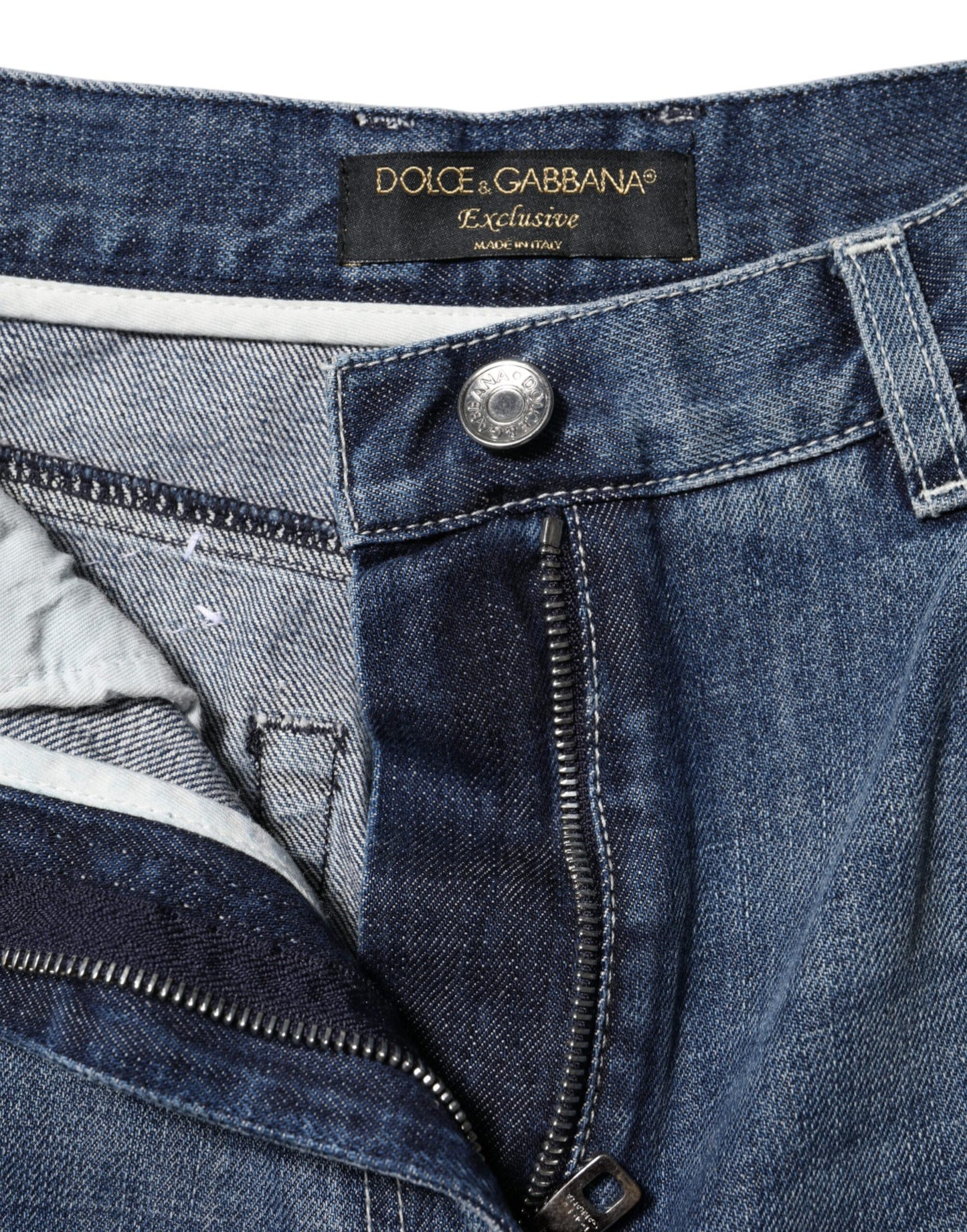 Dolce & Gabbana, Blaue Jeans aus Baumwolle mit hoher Taille und weitem Bein