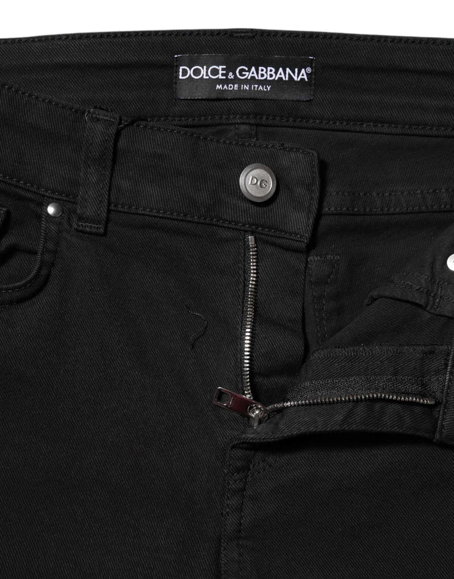 Dolce & Gabbana – Schwarze Skinny-Jeans aus Baumwoll-Denim mit Logo und mittlerer Taille