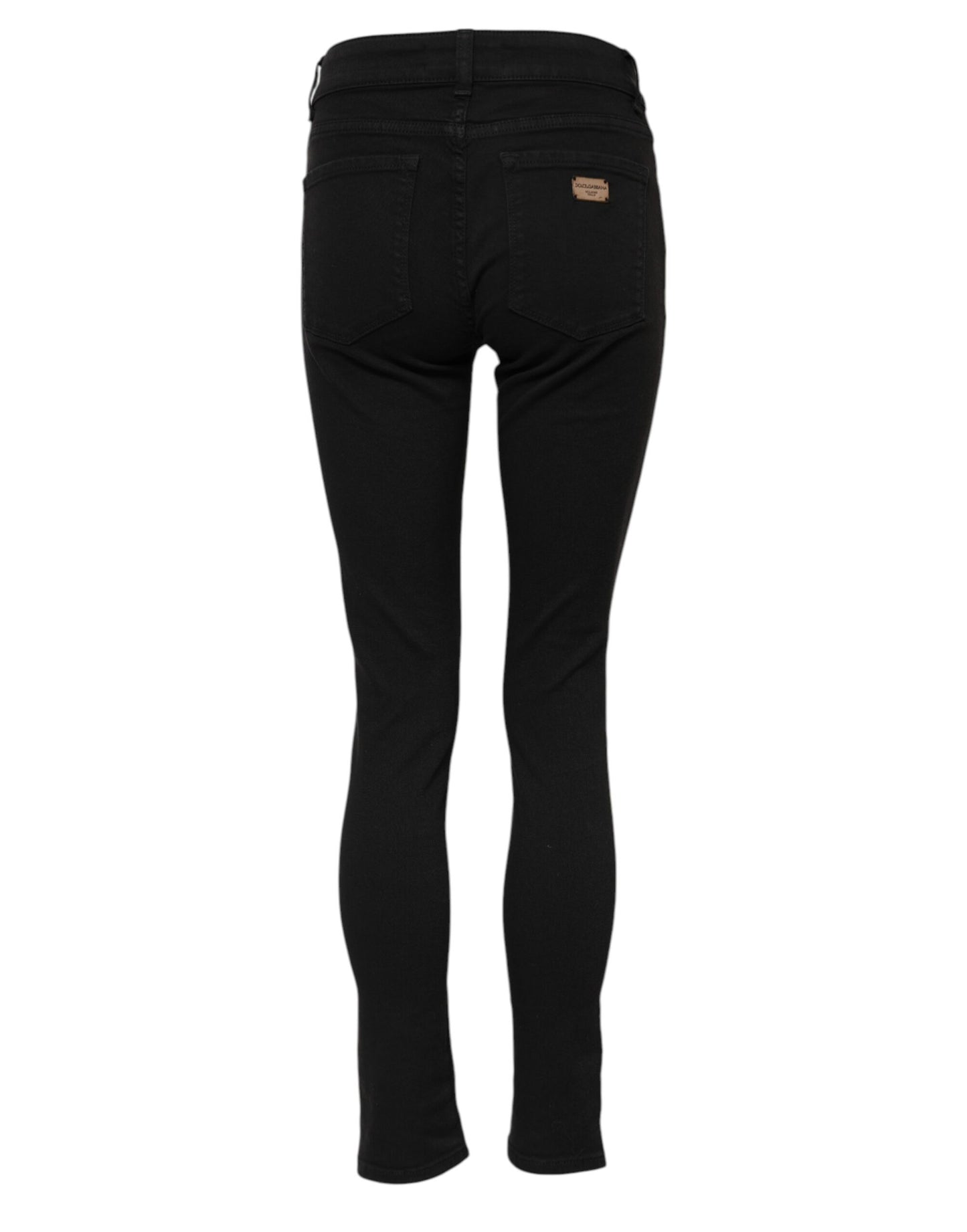 Dolce & Gabbana – Schwarze Skinny-Jeans aus Baumwoll-Denim mit Logo und mittlerer Taille