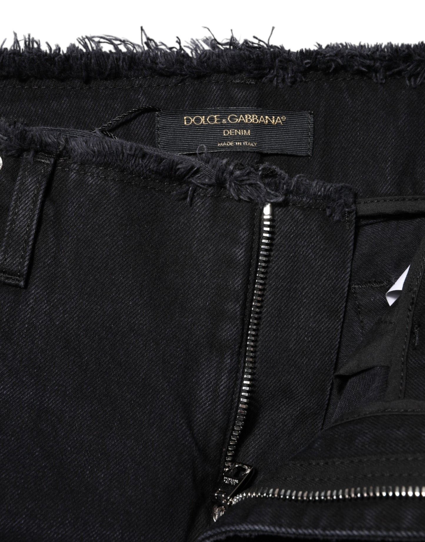 Dolce & Gabbana – Schwarze, zerfetzte Jeans aus Baumwolle mit mittlerer Taille