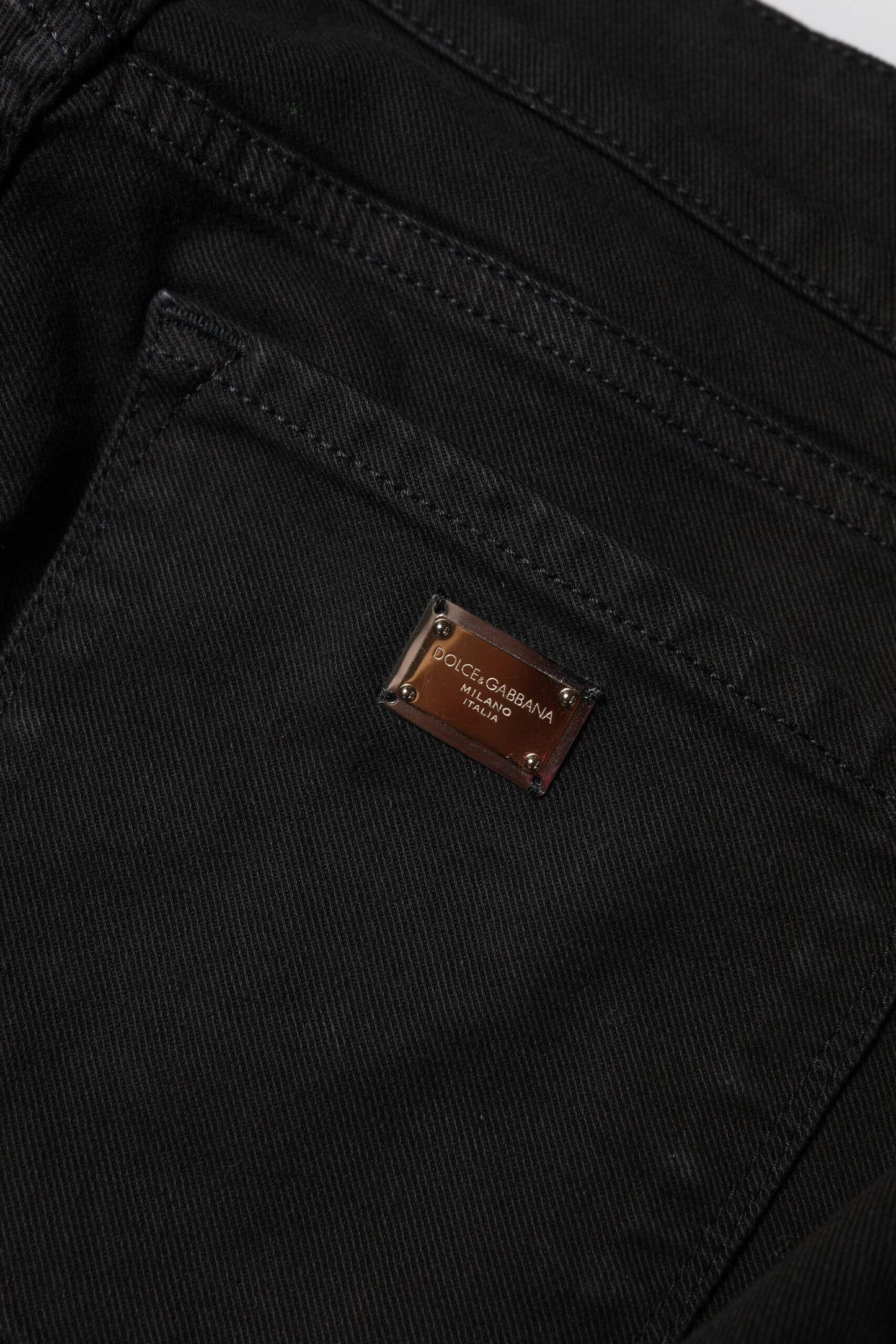 Dolce & Gabbana – Schwarze Skinny-Jeans aus Baumwoll-Denim mit Logo und mittlerer Taille