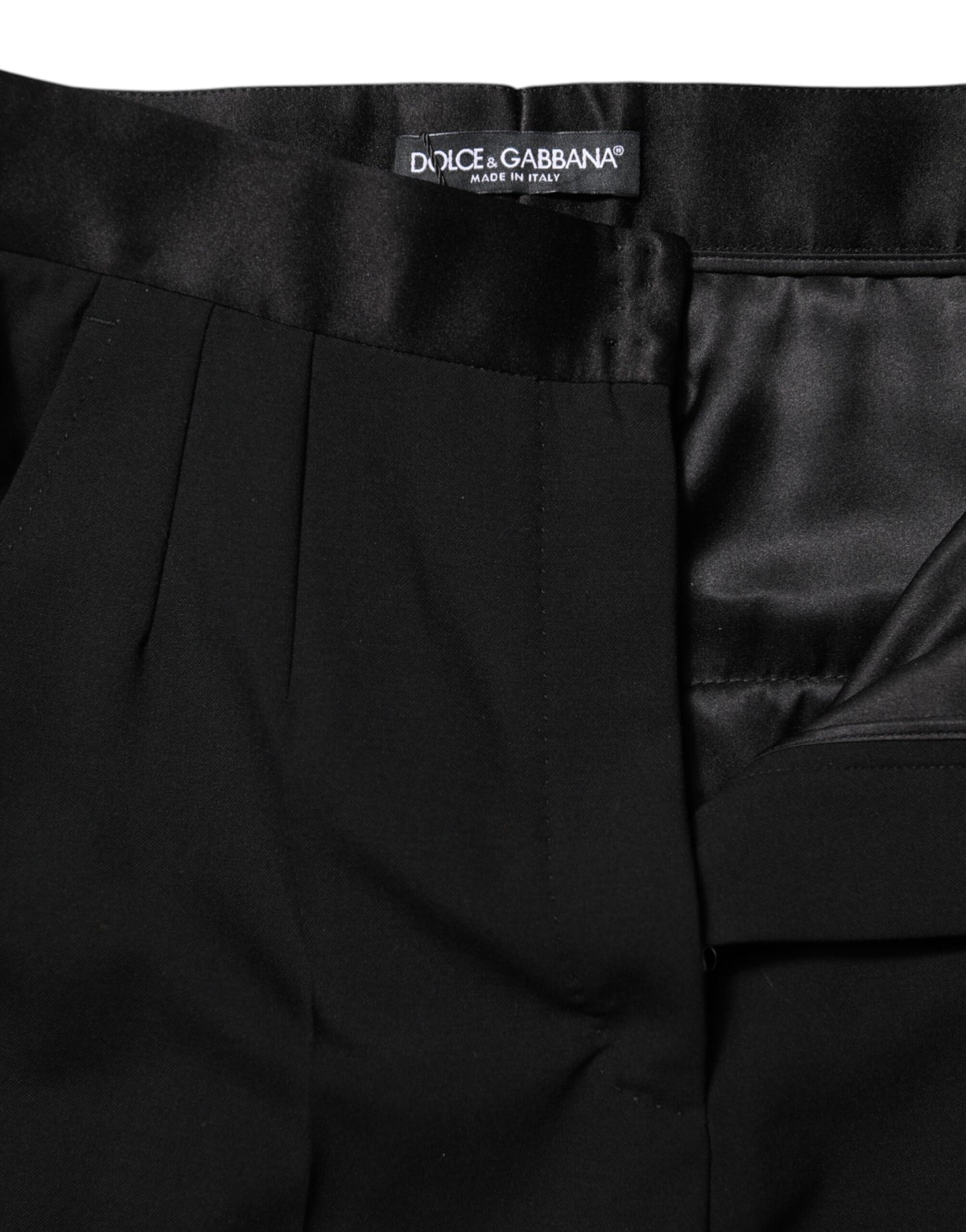Dolce & Gabbana – Schwarze, konische Hose aus Wolle mit hoher Taille
