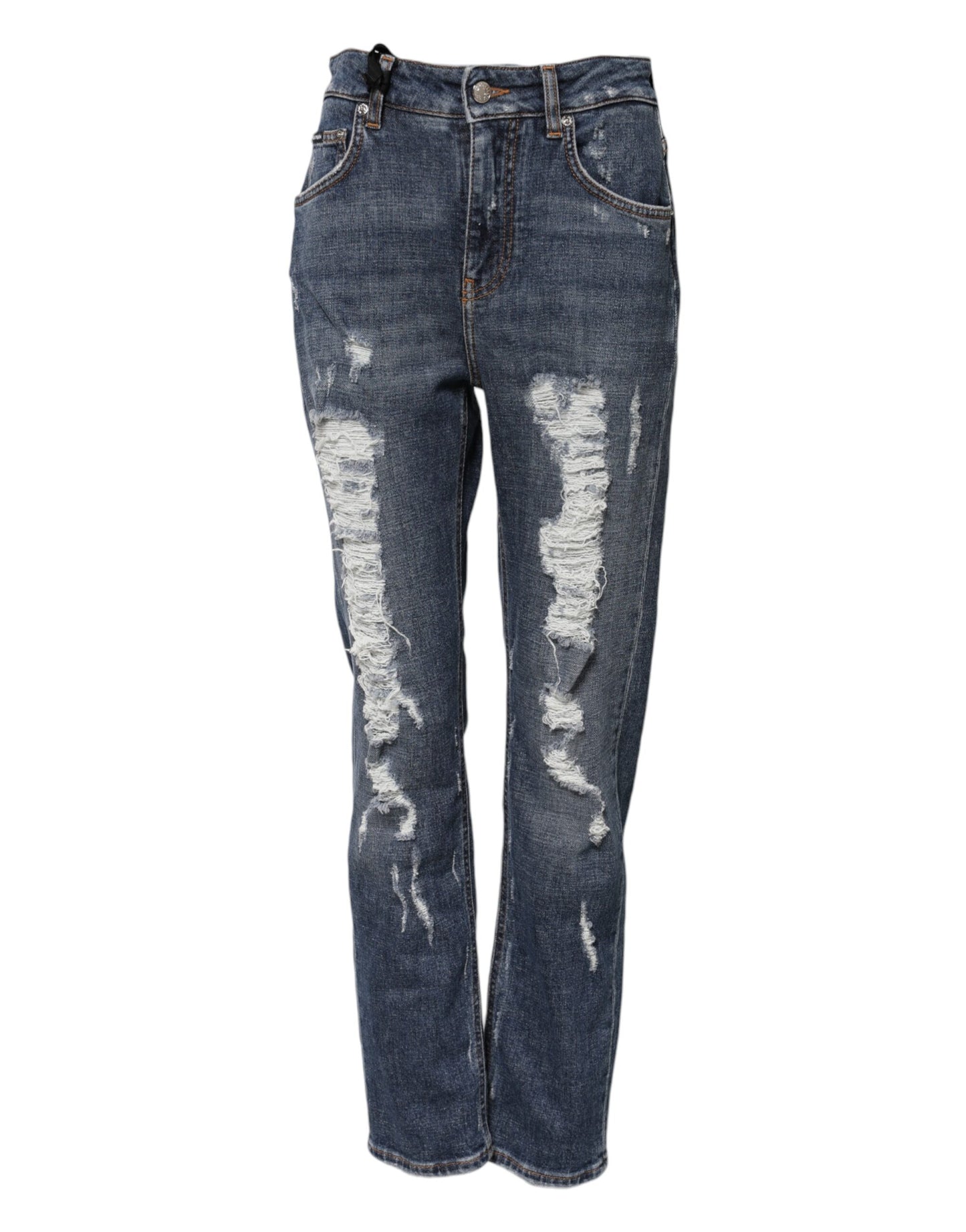 Dolce & Gabbana – Boyfriend-Jeans aus zerfetztem Baumwolldenim in Blau